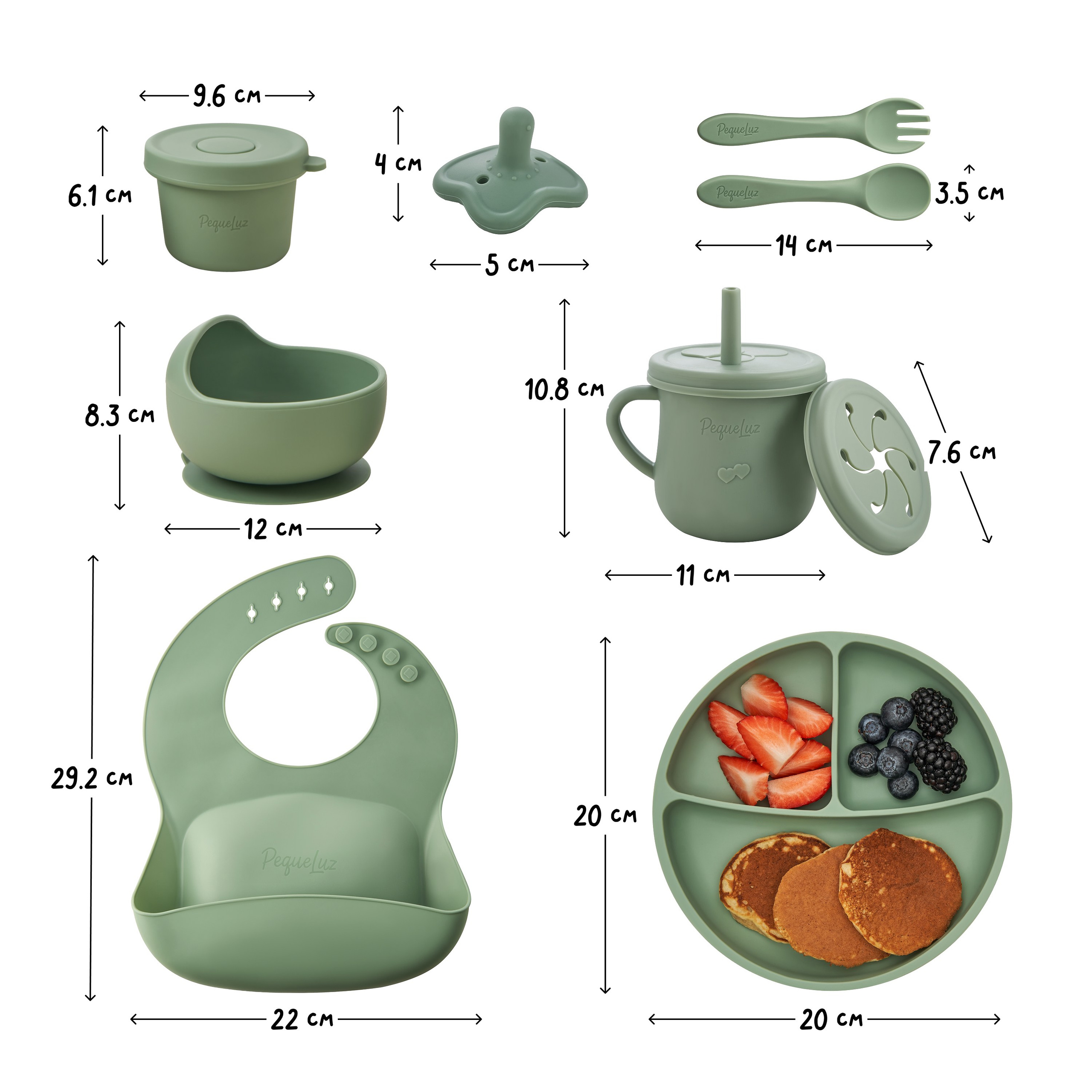 Infografía del set de cocina con todas las piezas incluidas