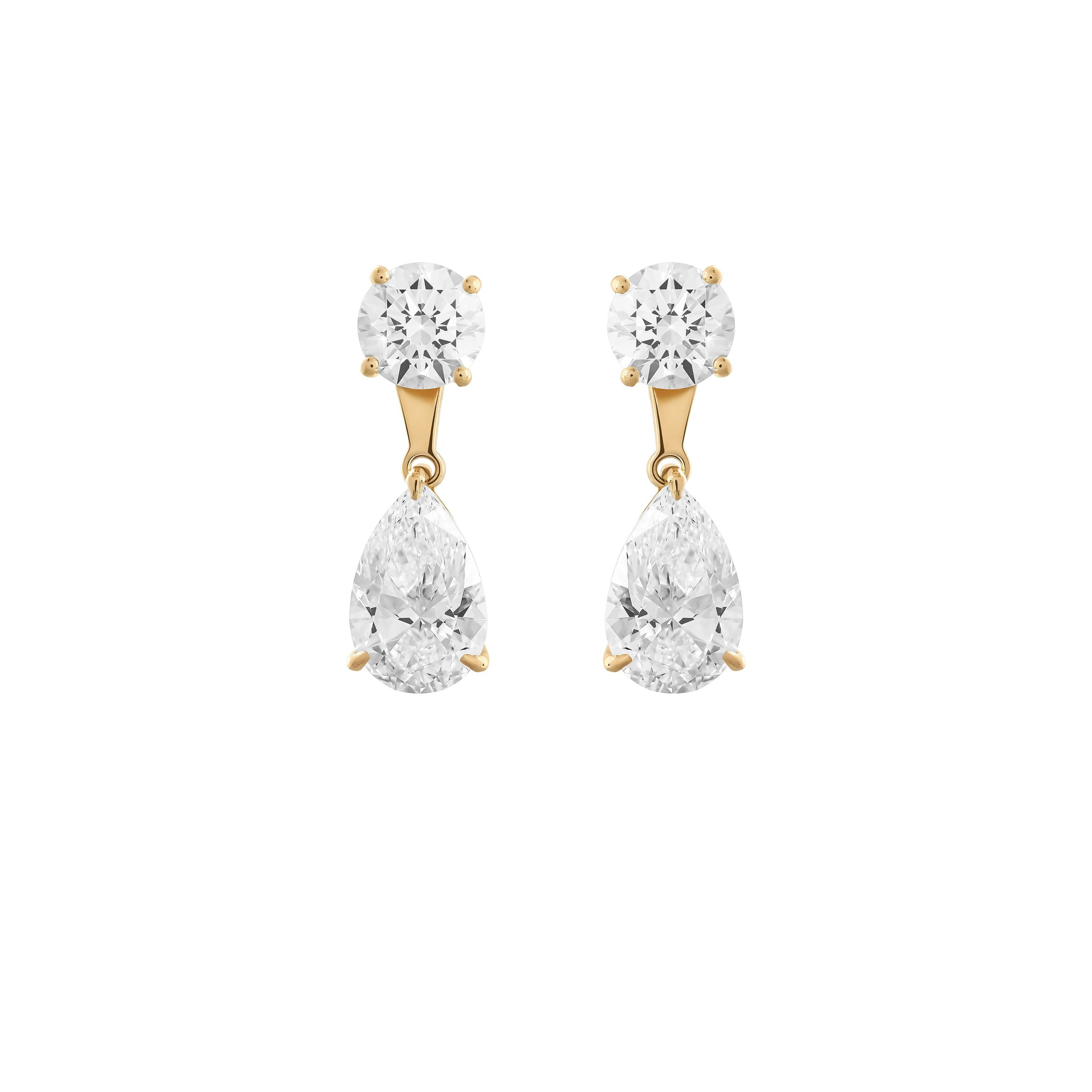 Drop earrings in yellow gold with pear cut diamonds