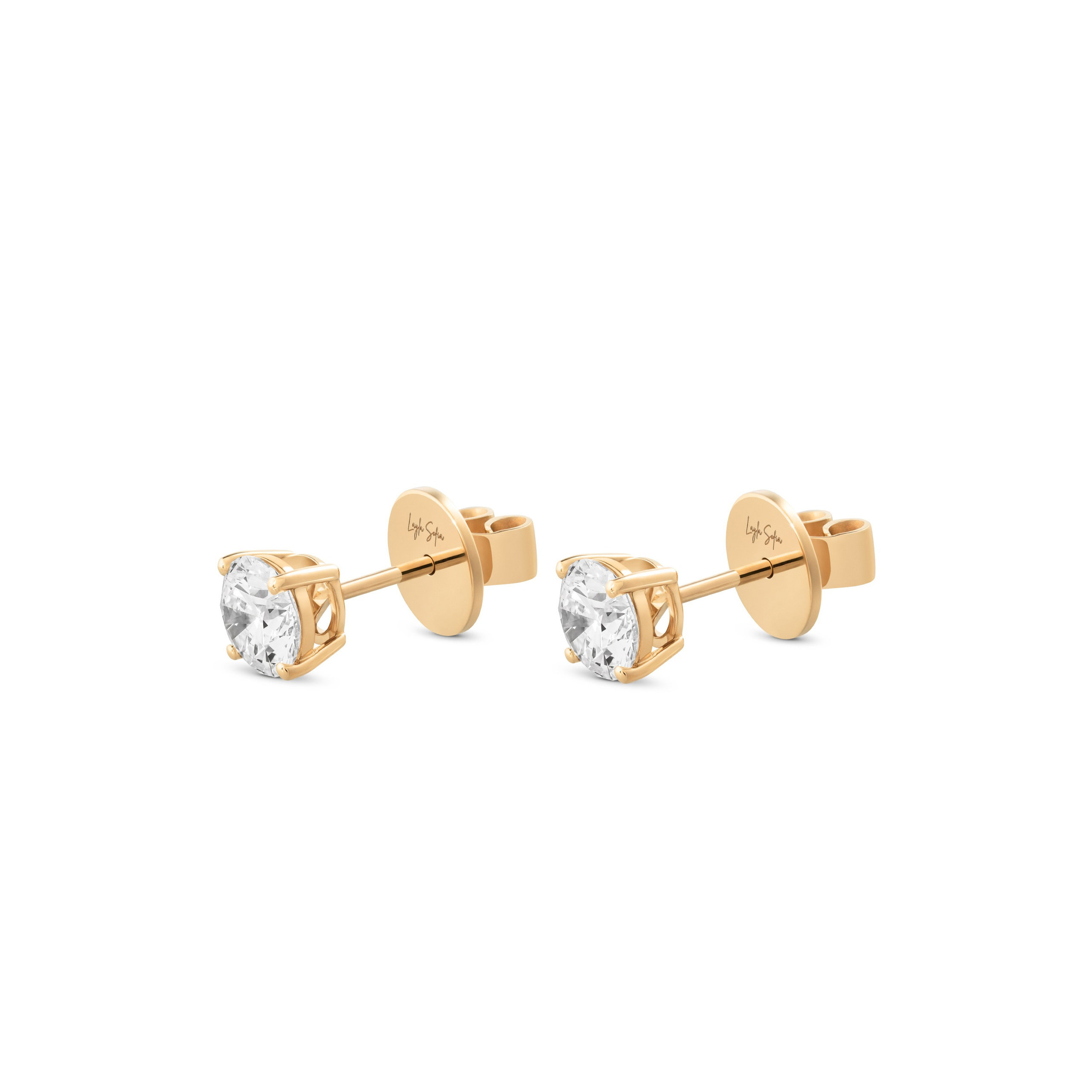 Diamond stud earrings in yellow gold, matched pair