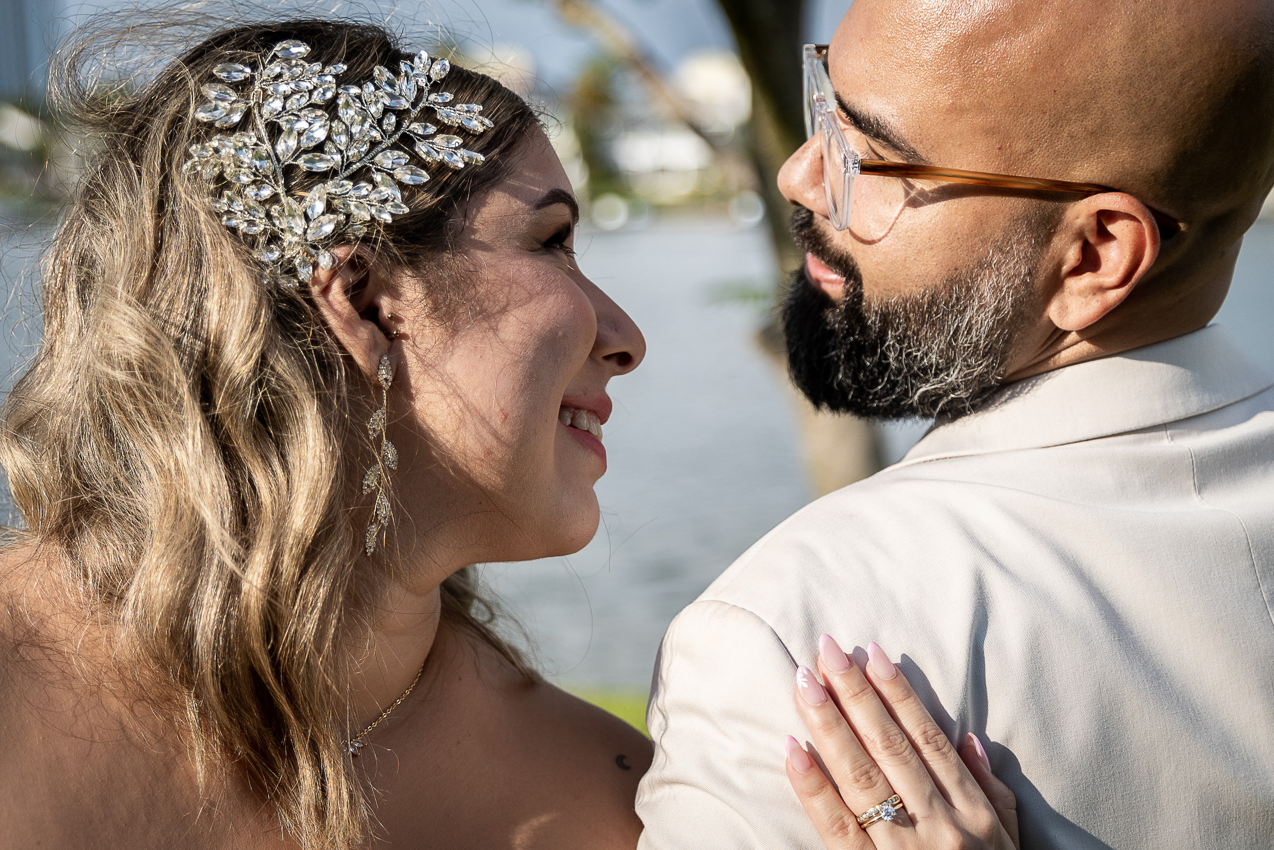 Bride and Groom at Wedding in Davis Island Garden Club, Tampa, FL