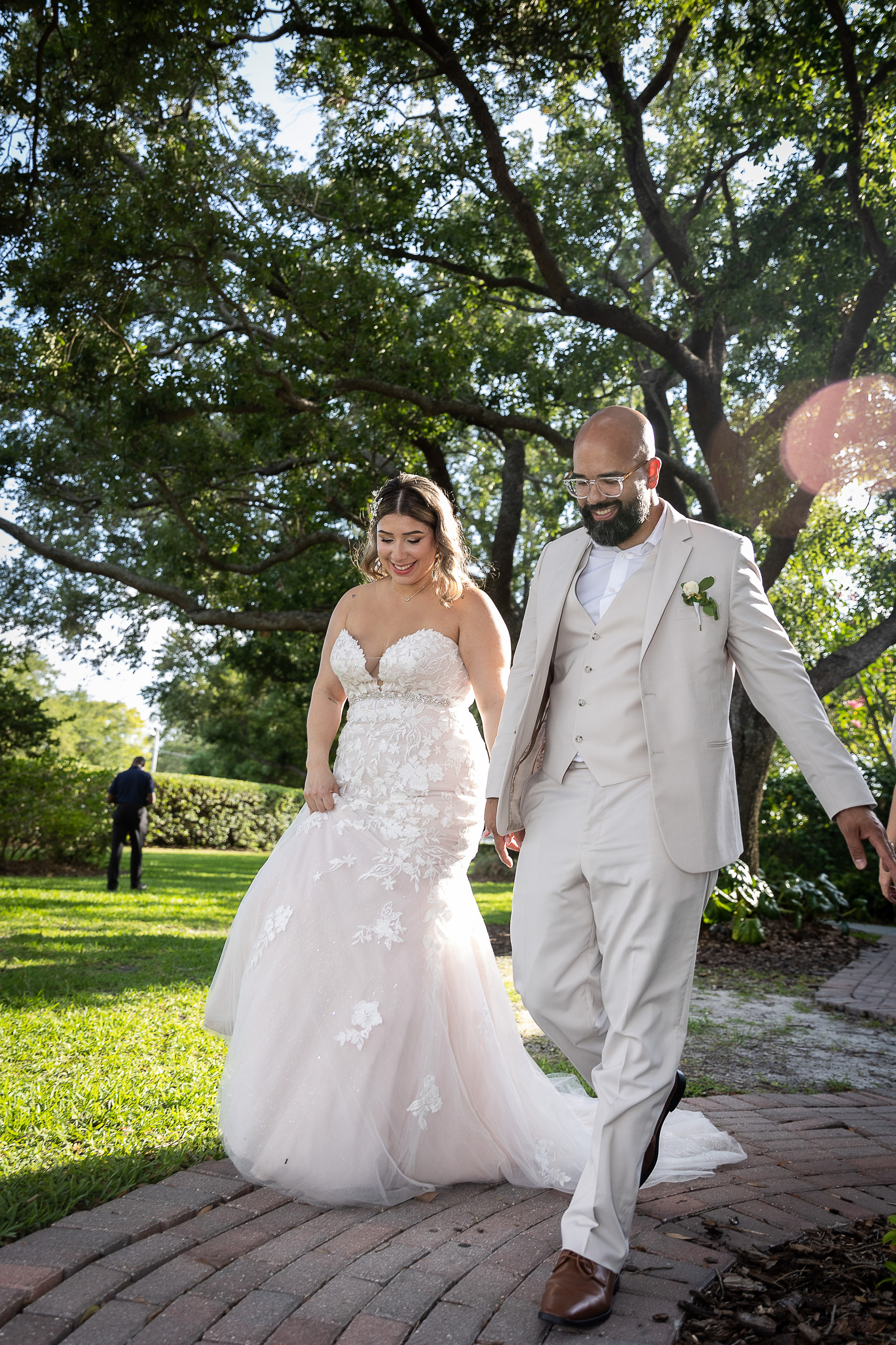 Bride and Groom at Wedding in Davis Island Garden Club, Tampa, FL