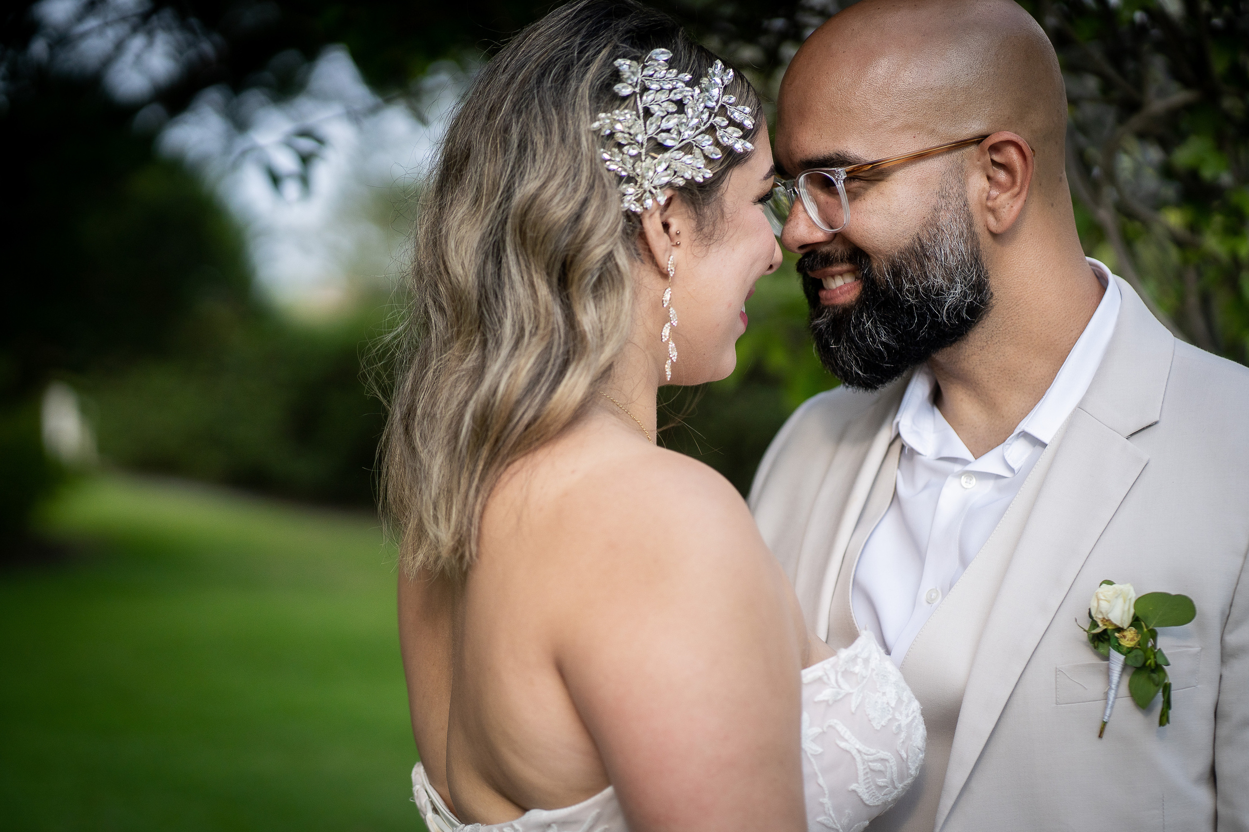 Bride and Groom at Wedding in Davis Island Garden Club, Tampa, FL