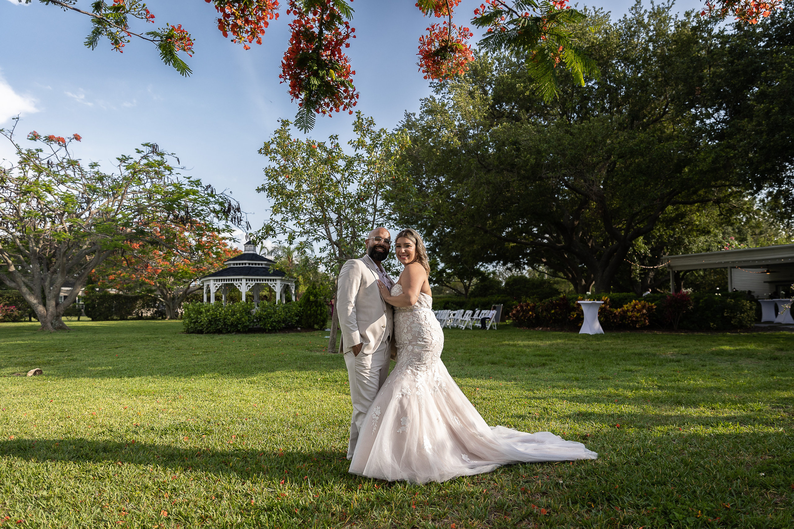 Bride and Groom at Wedding in Davis Island Garden Club, Tampa, FL