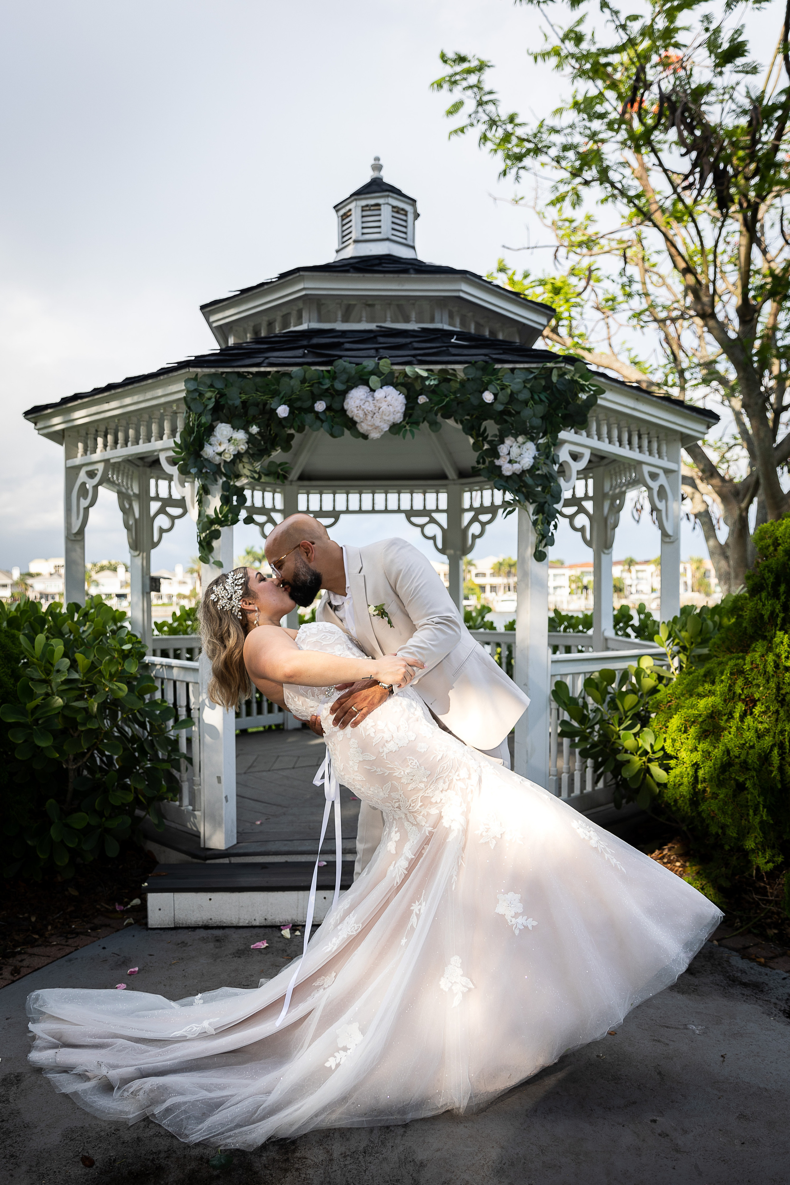 Bride and Groom at Wedding in Davis Island Garden Club, Tampa, FL