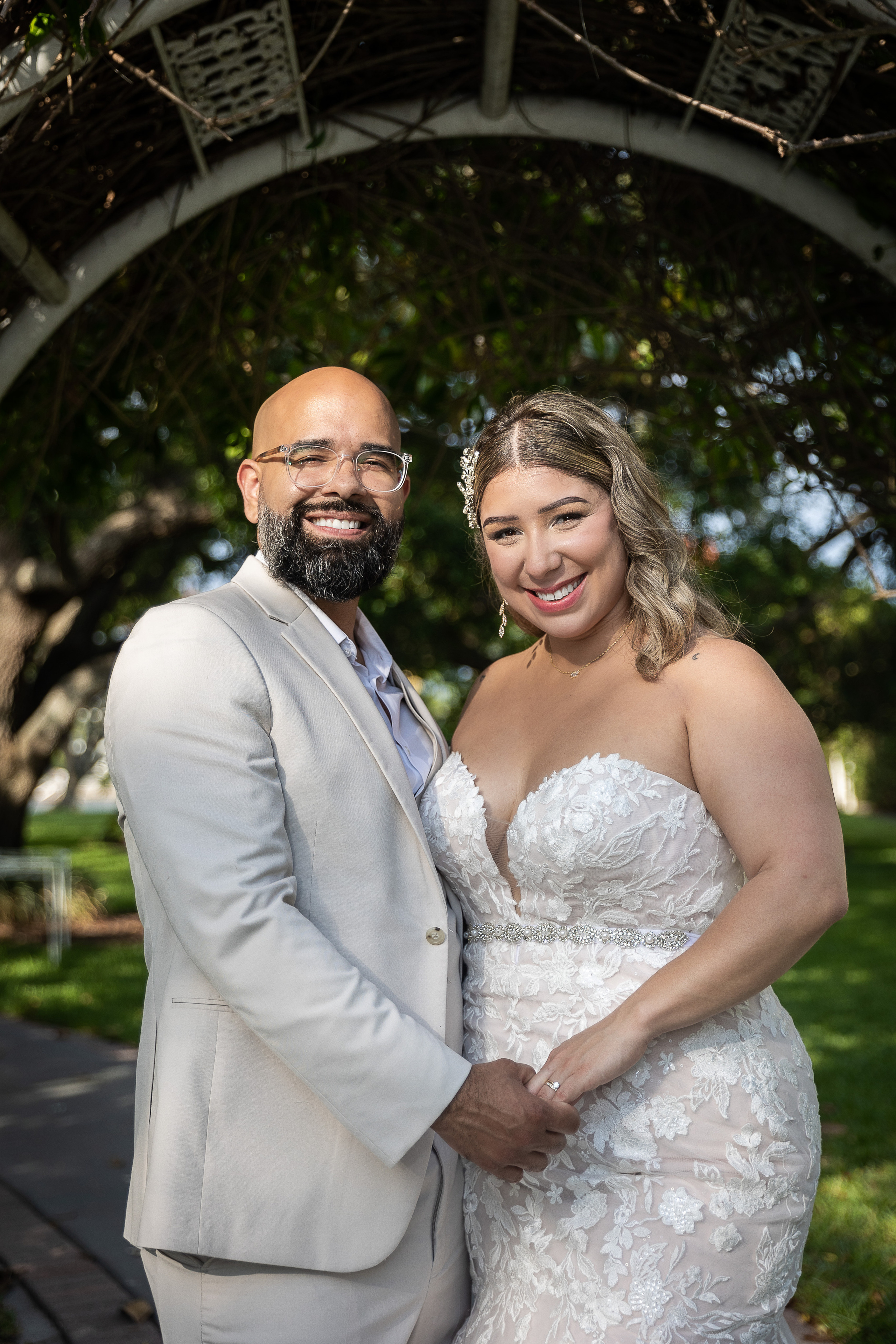 Bride and Groom at Wedding in Davis Island Garden Club, Tampa, FL