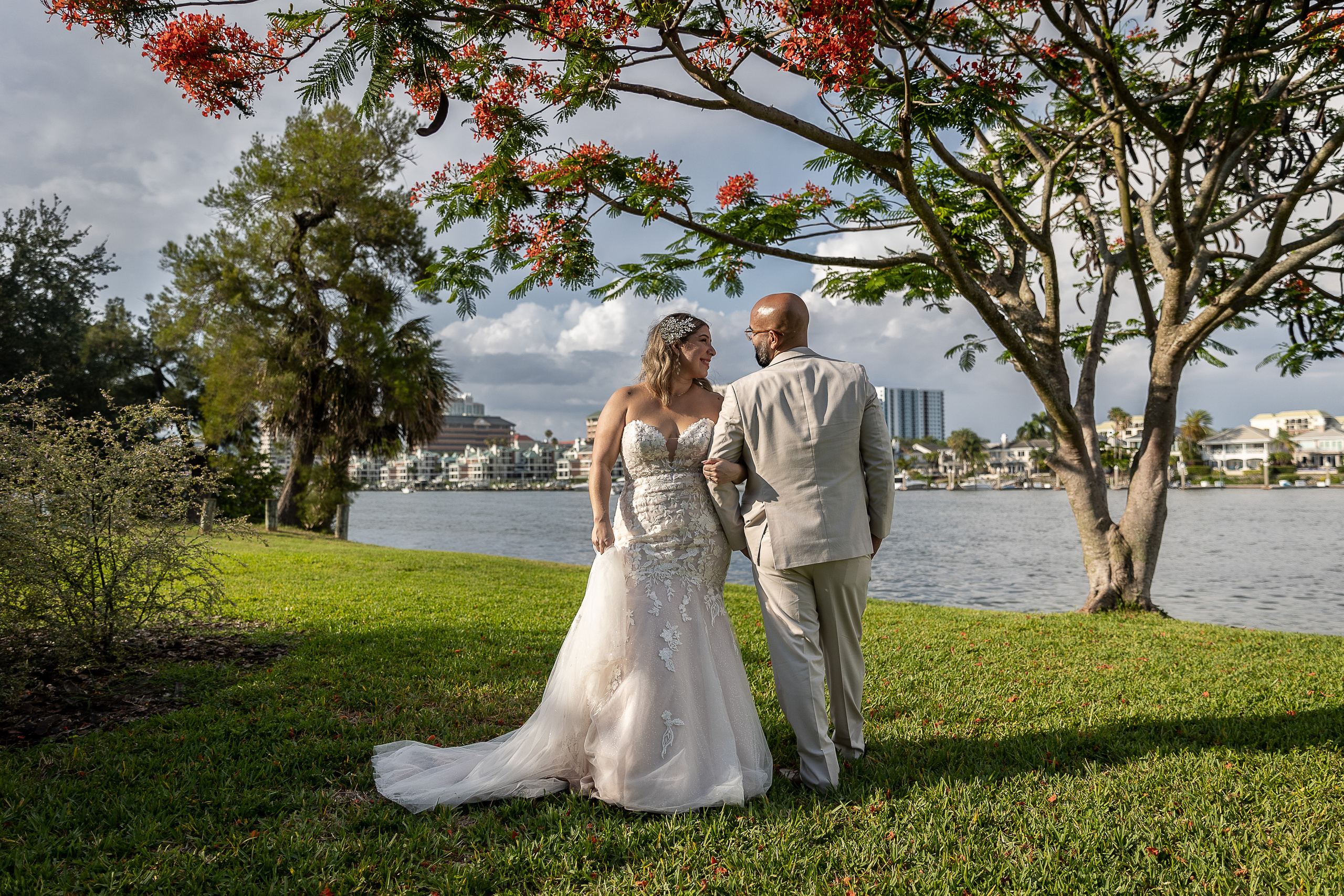 Bride and Groom at Wedding in Davis Island Garden Club, Tampa, FL