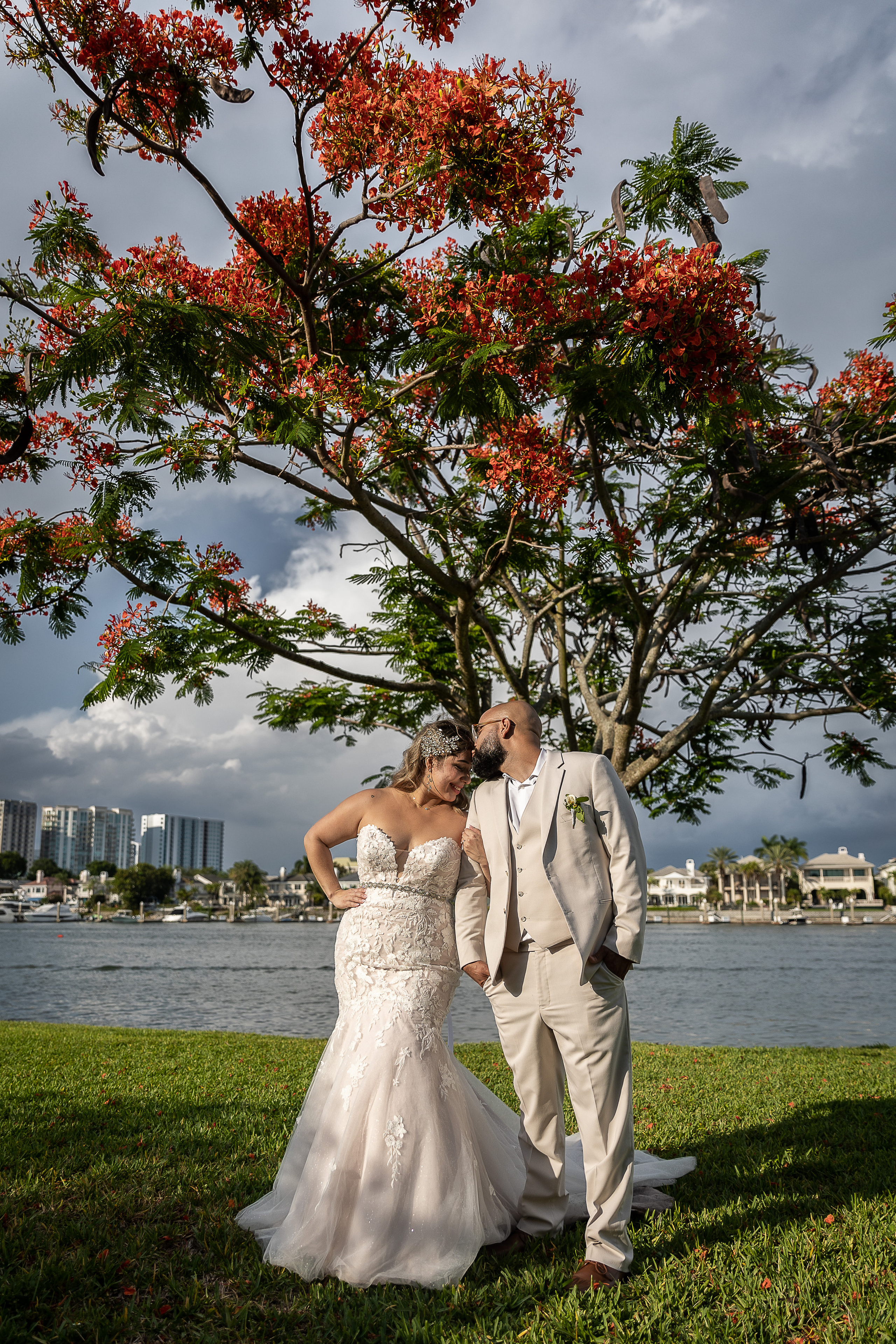 Bride and Groom at Wedding in Davis Island Garden Club, Tampa, FL