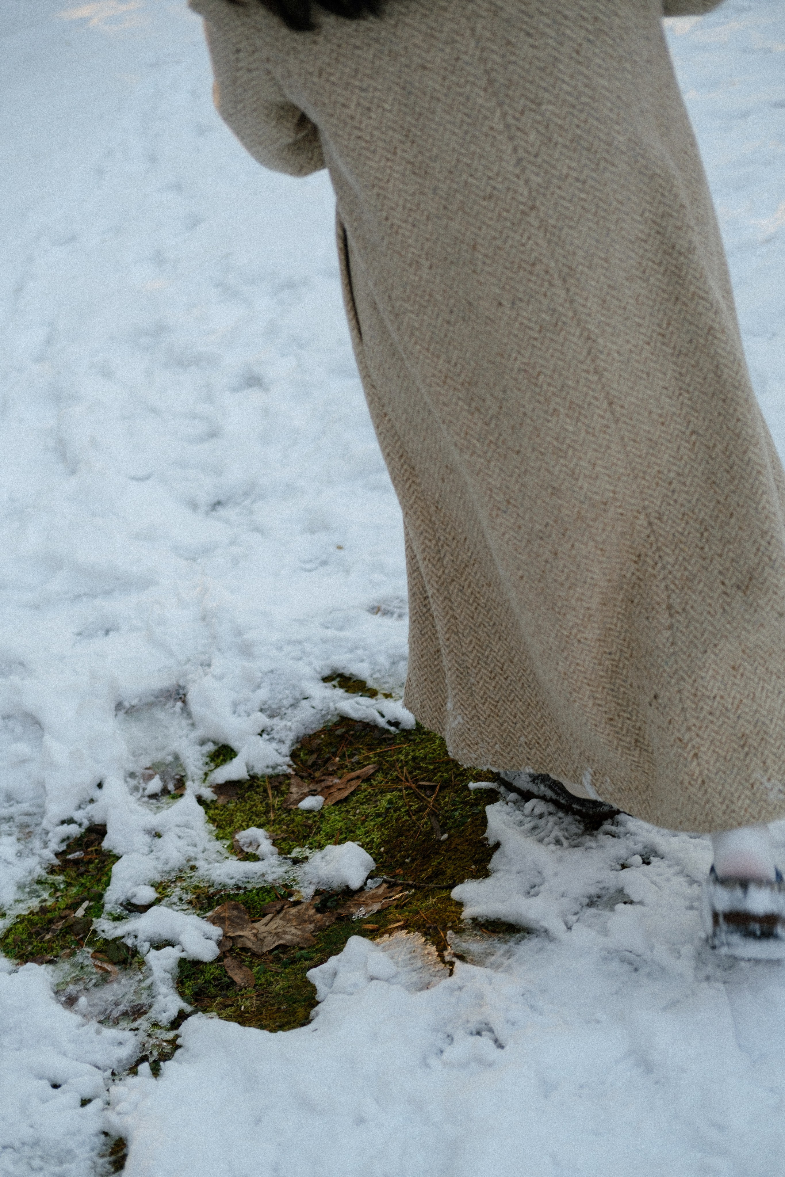 Mom walking through the snowy forest path in Richmond, VA
