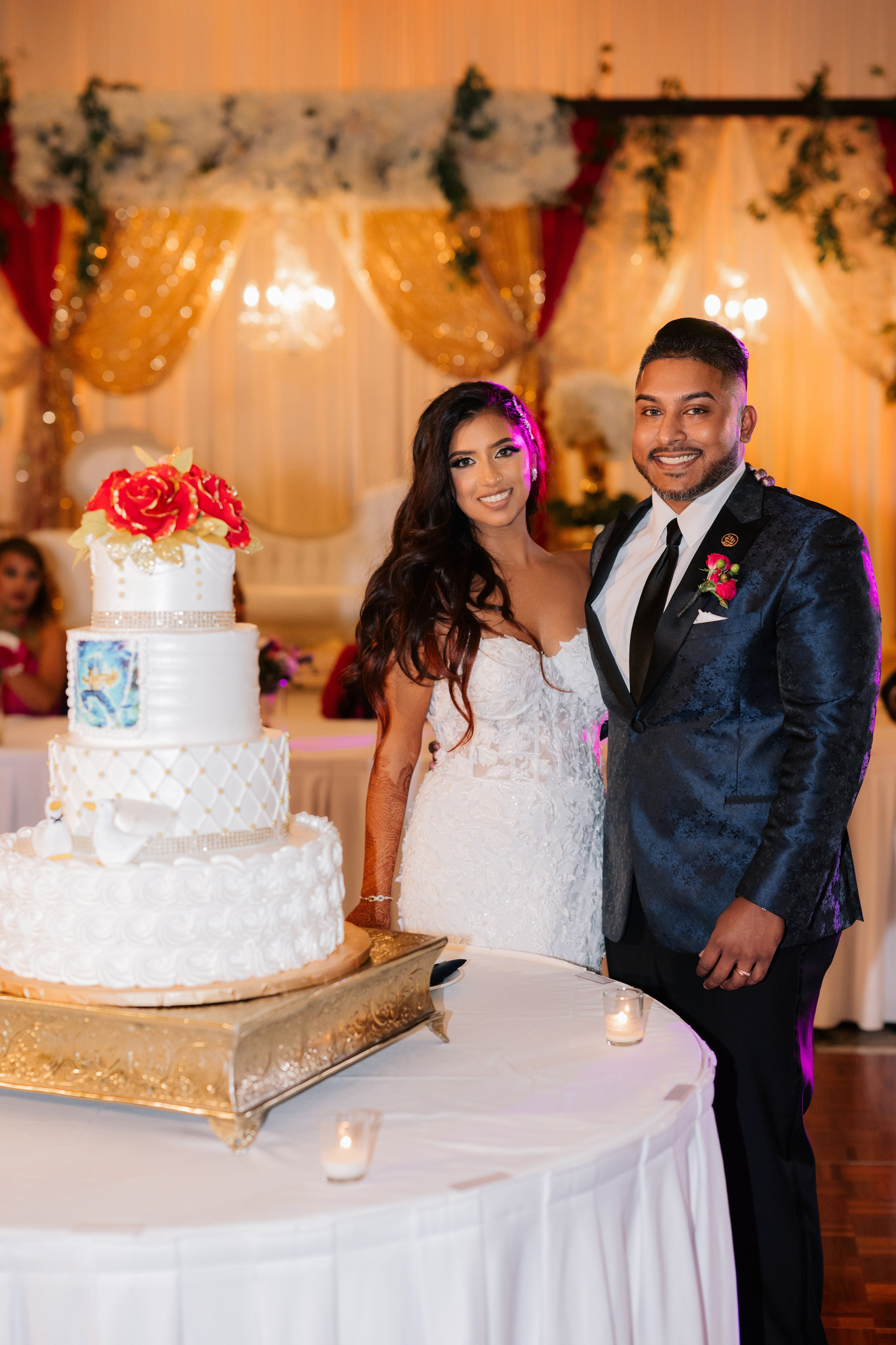a bride and groom posing for a picture