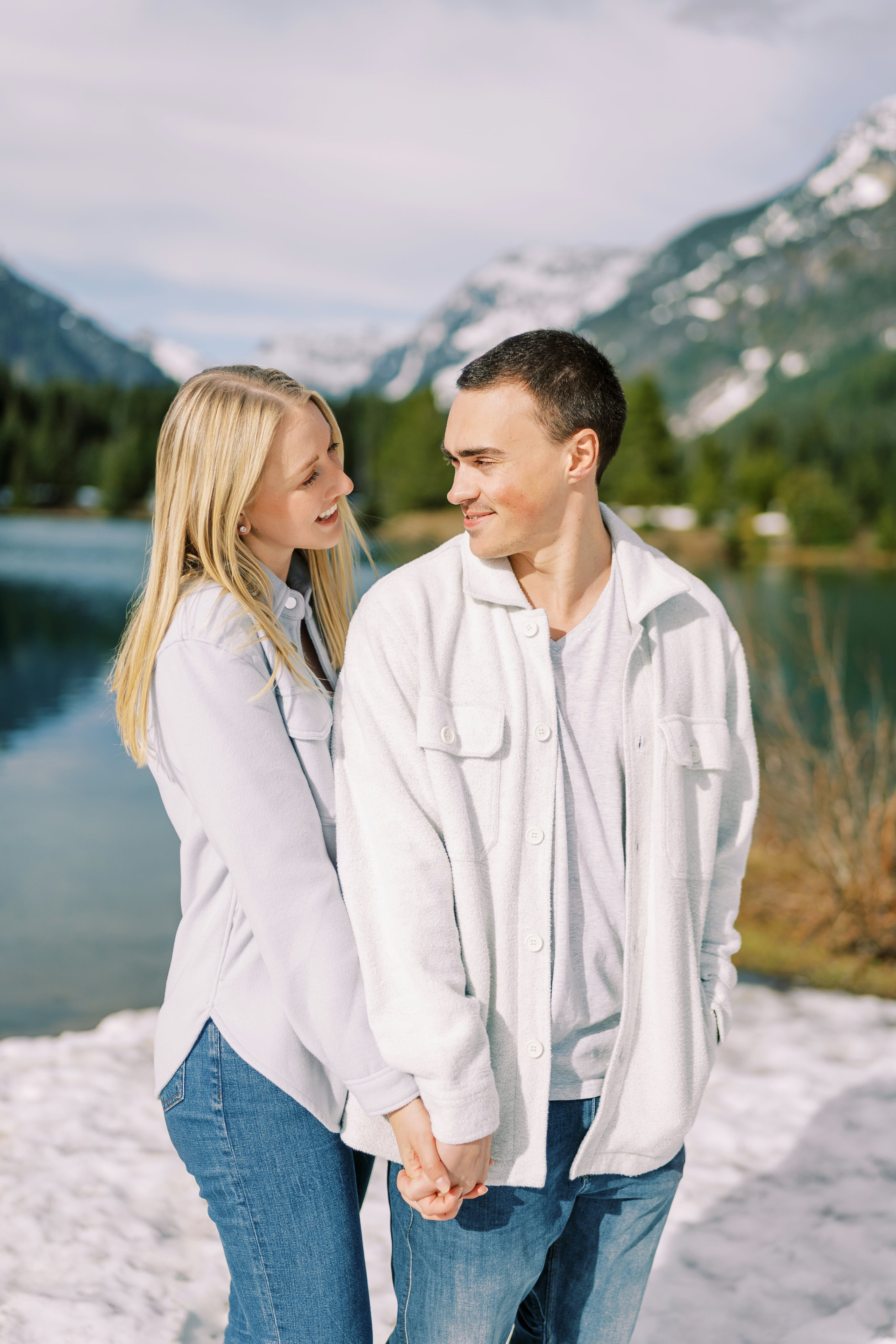 Engagement photo shoot Caitlyn & Riley / April 2024. Gold Creek Pond, WA. EVAN ARISTOV WEDDING PHOTOGRAPHY — Seattle Wedding Photographer