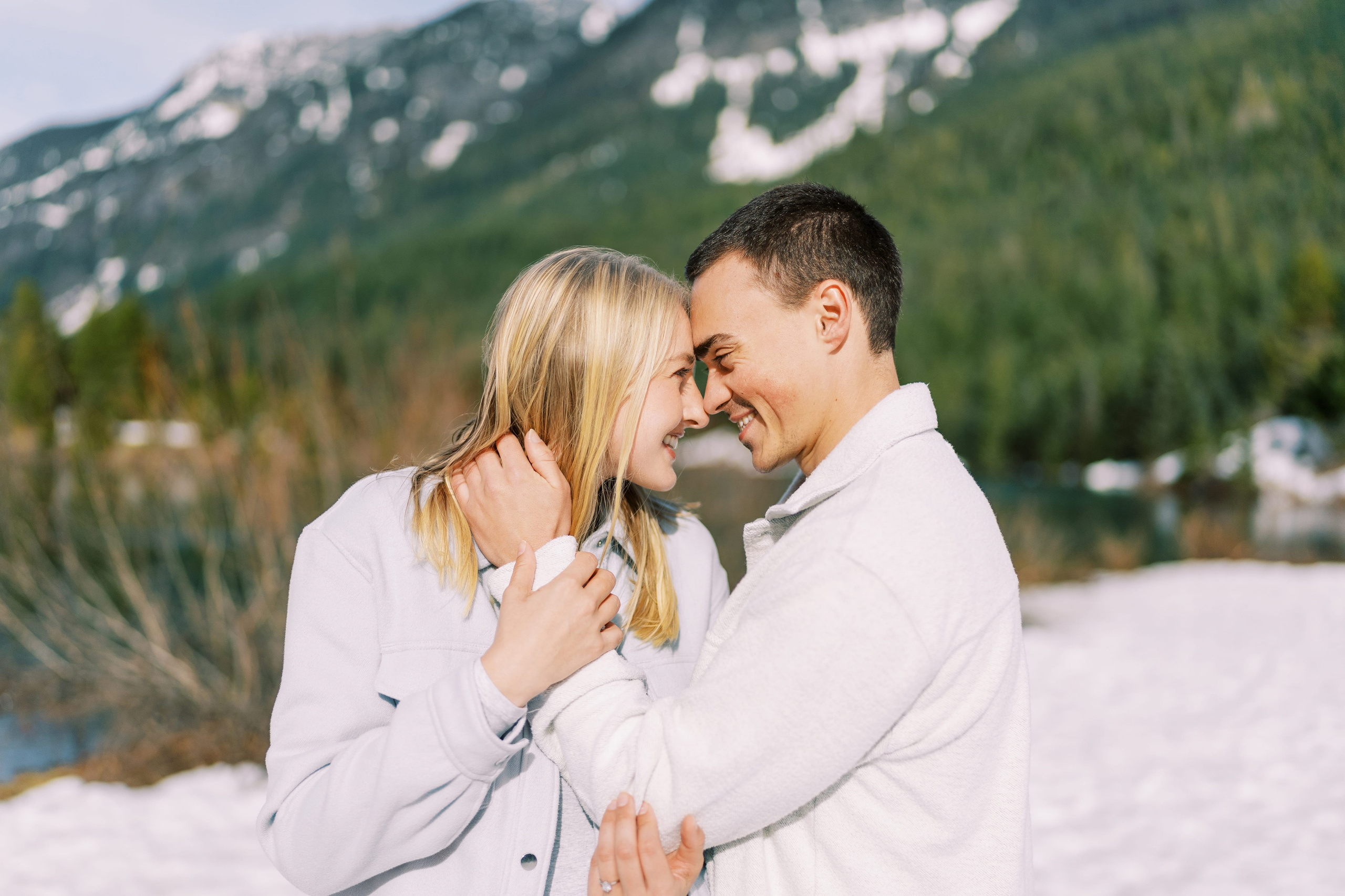 Engagement photo shoot Caitlyn & Riley / April 2024. Gold Creek Pond, WA. EVAN ARISTOV WEDDING PHOTOGRAPHY — Seattle Wedding Photographer