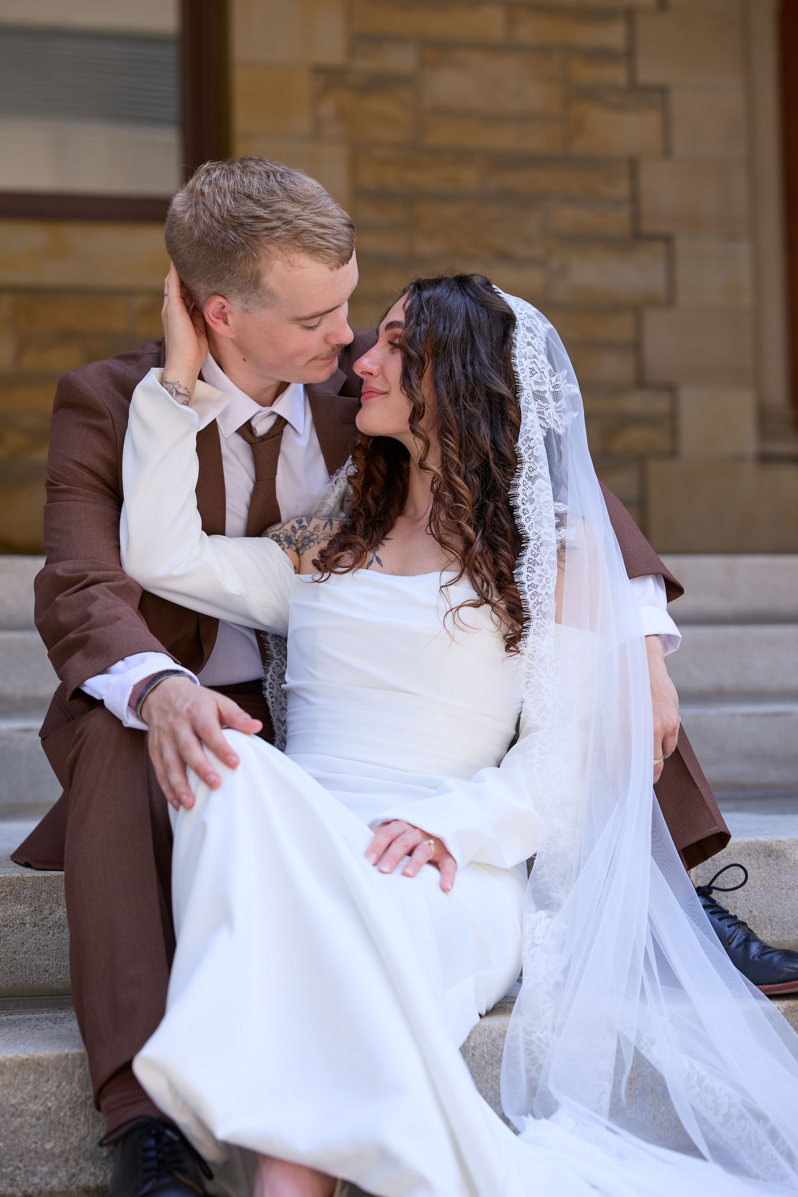Bride and groom walking together after their Columbus Ohio micro wedding