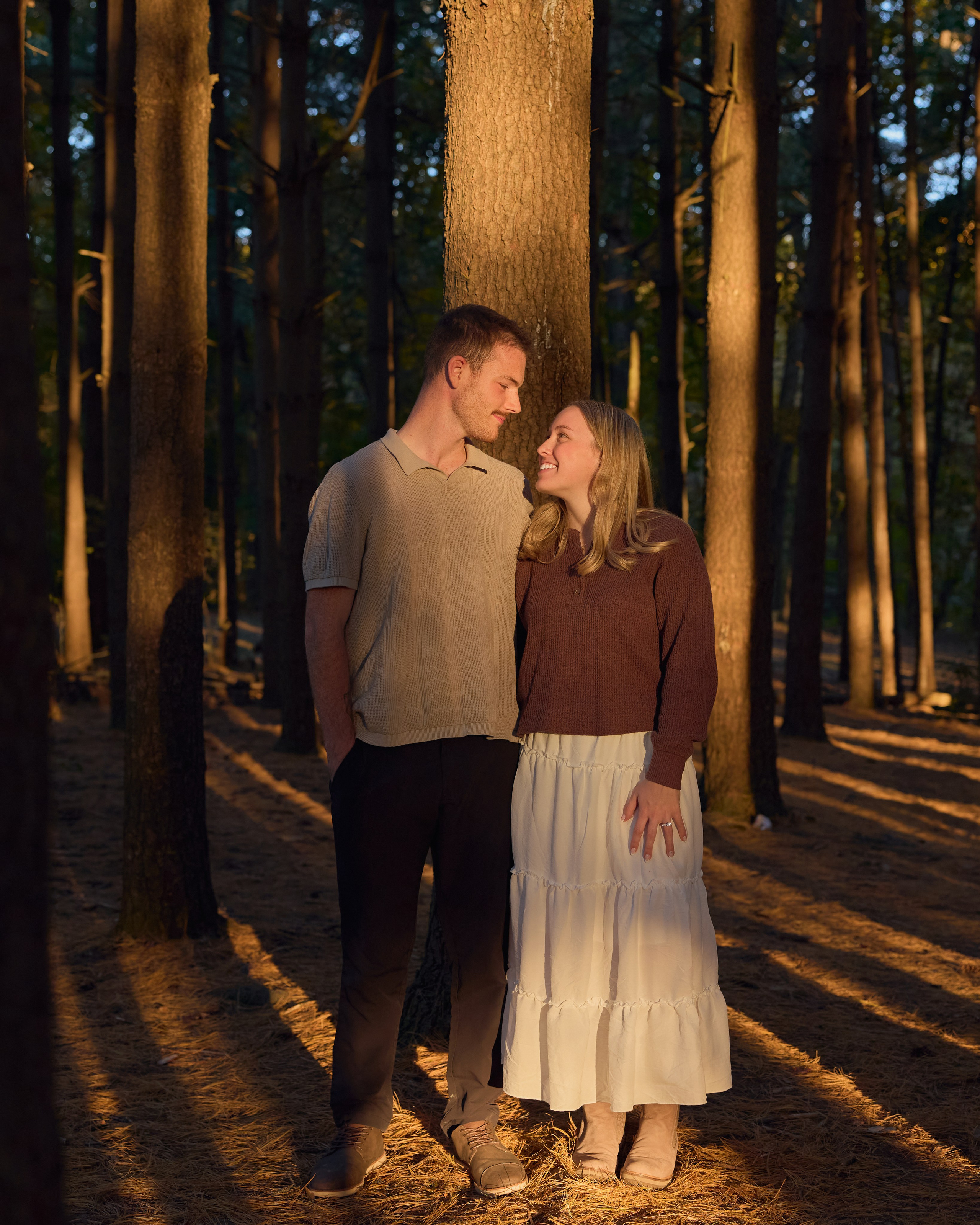 Golden hour engagement photos in the woods at Hoover Dam