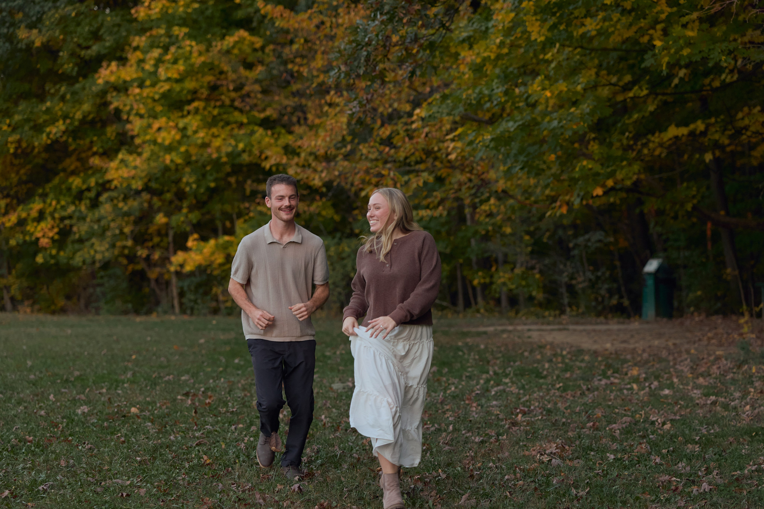 Romantic forest couple session with golden light in Ohio