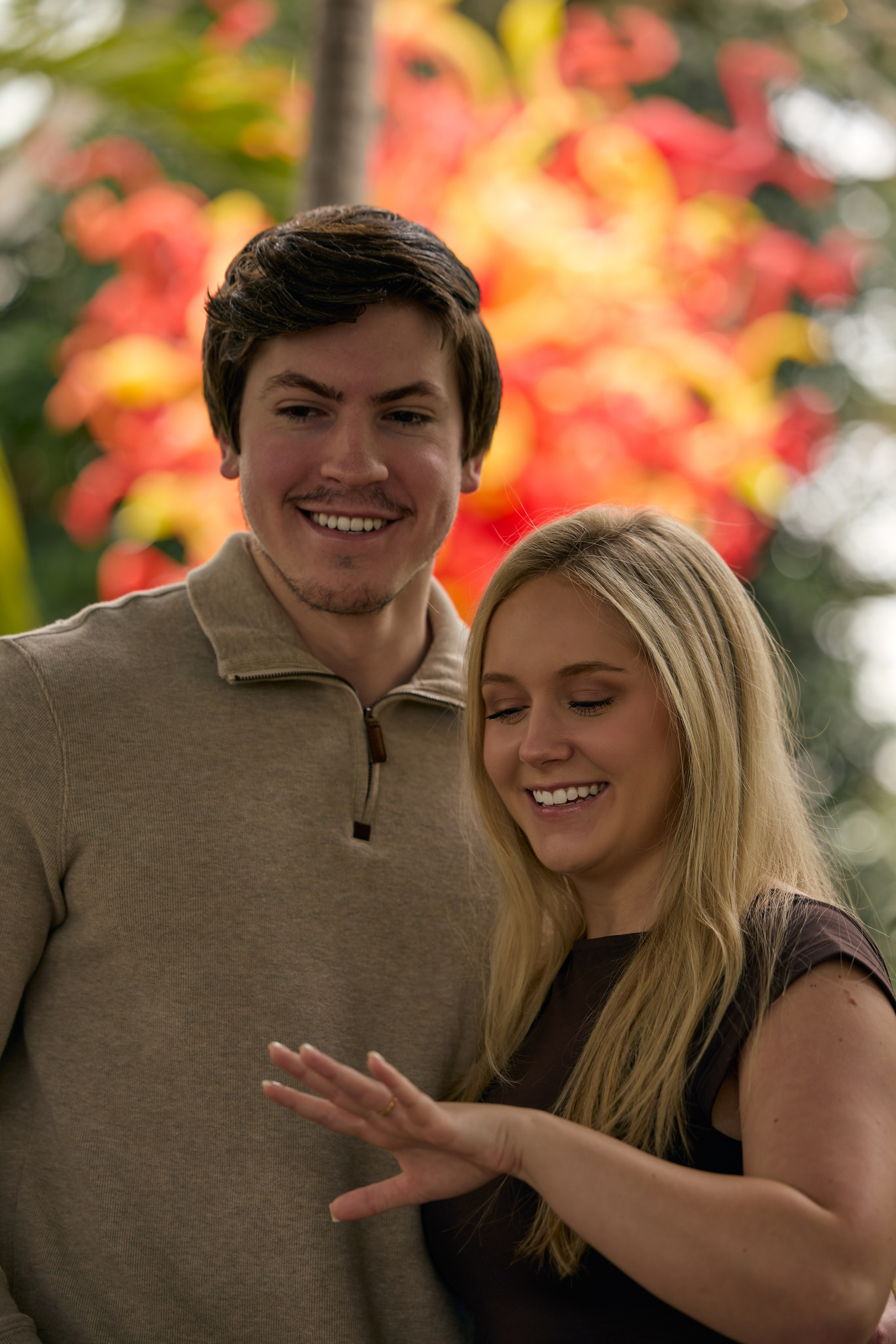 She shows her new ring to the camera at Franklin Park Conservatory in Columbus, Ohio