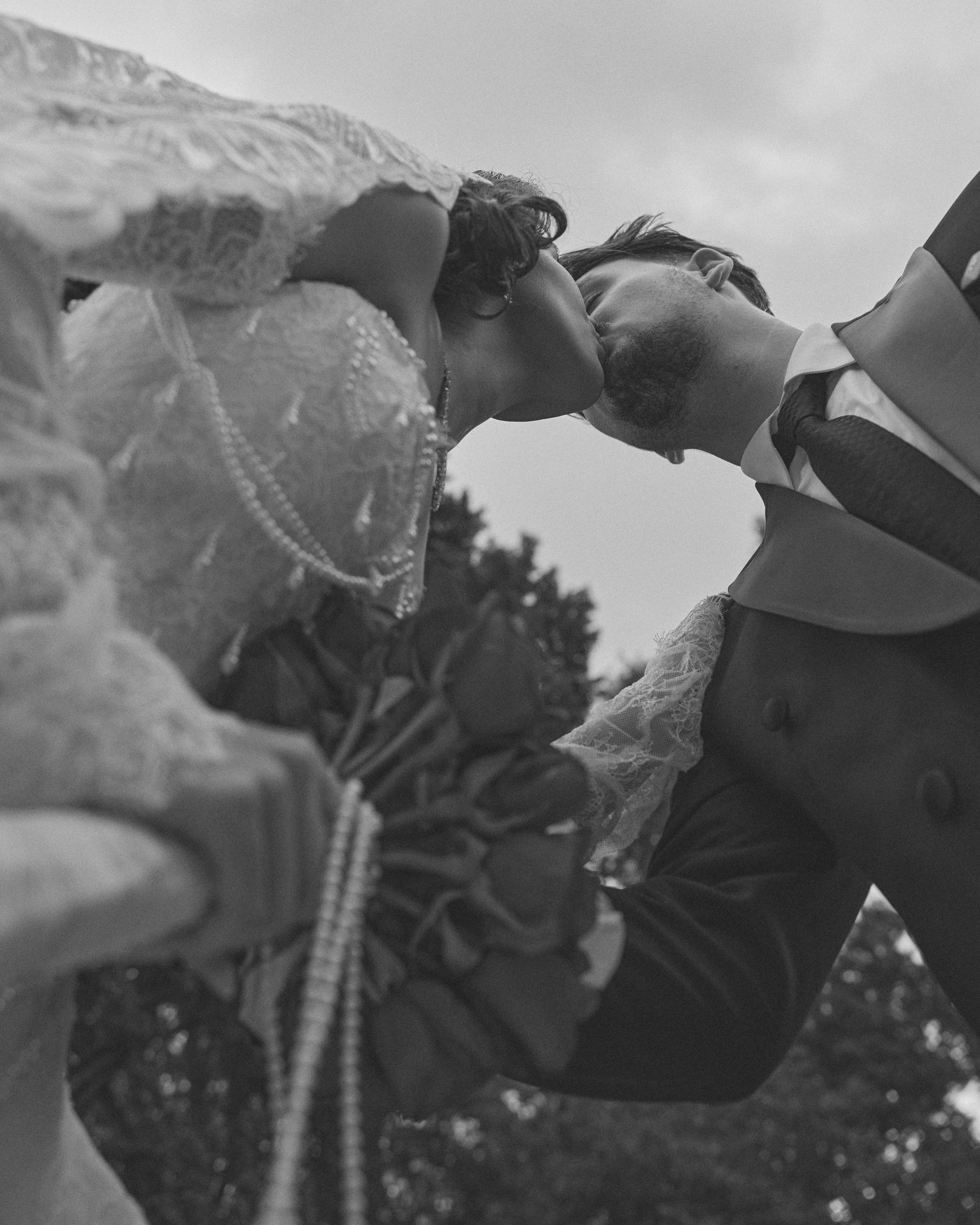Bride and groom enjoying sunset wedding portraits in Central Ohio