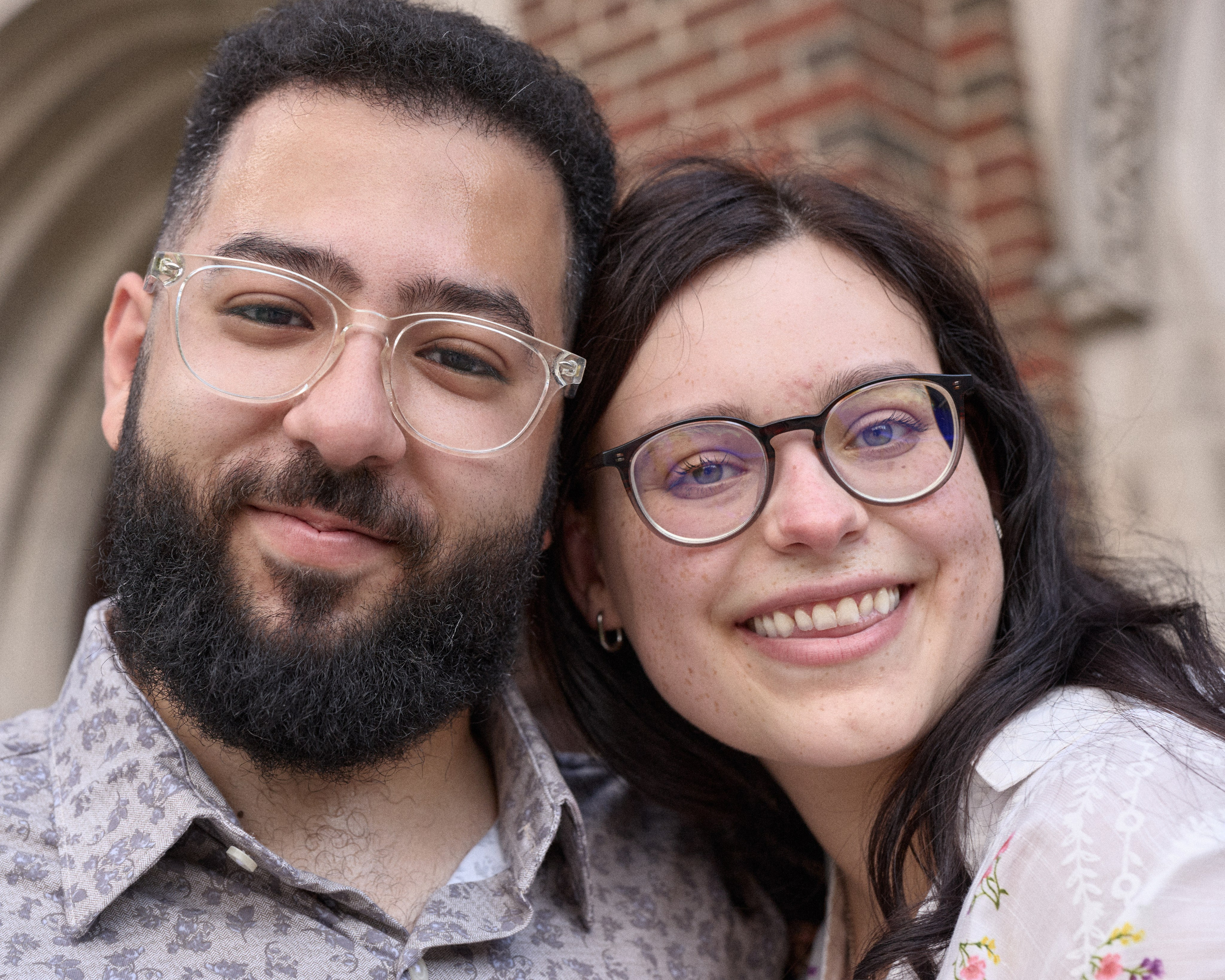 Close-up smiling portrait of a newly engaged couple in Columbus, Ohio