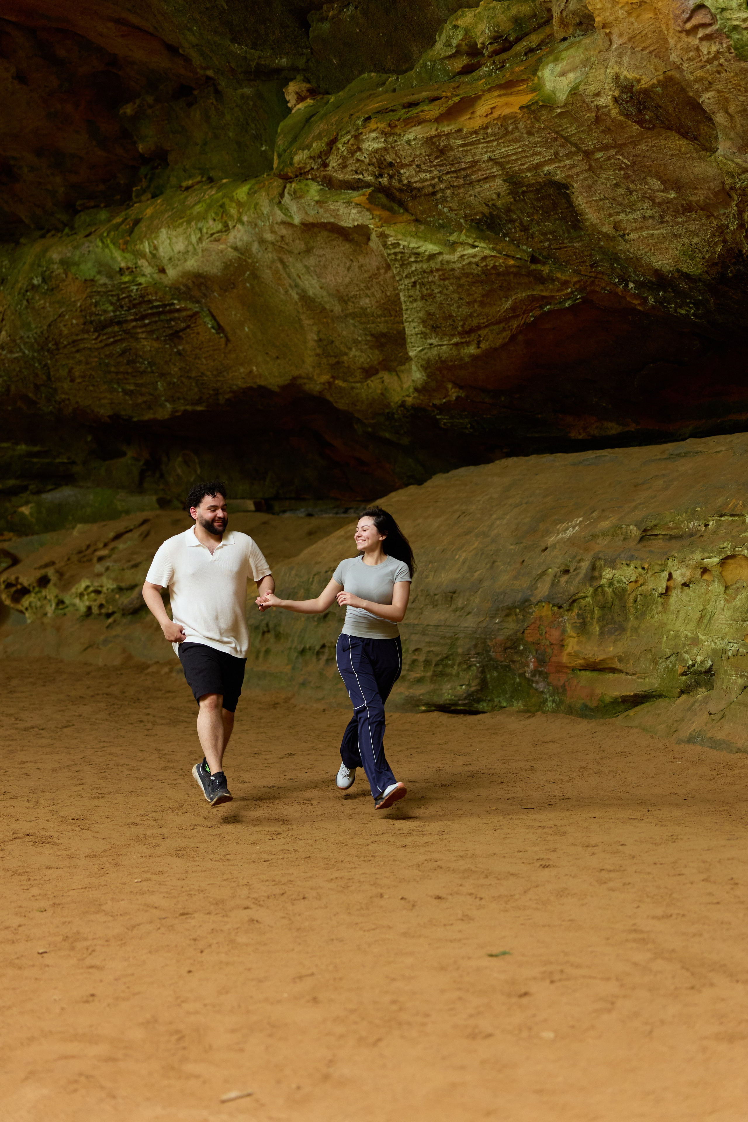 Couple walking together through the Hocking Hills gorge in Ohio