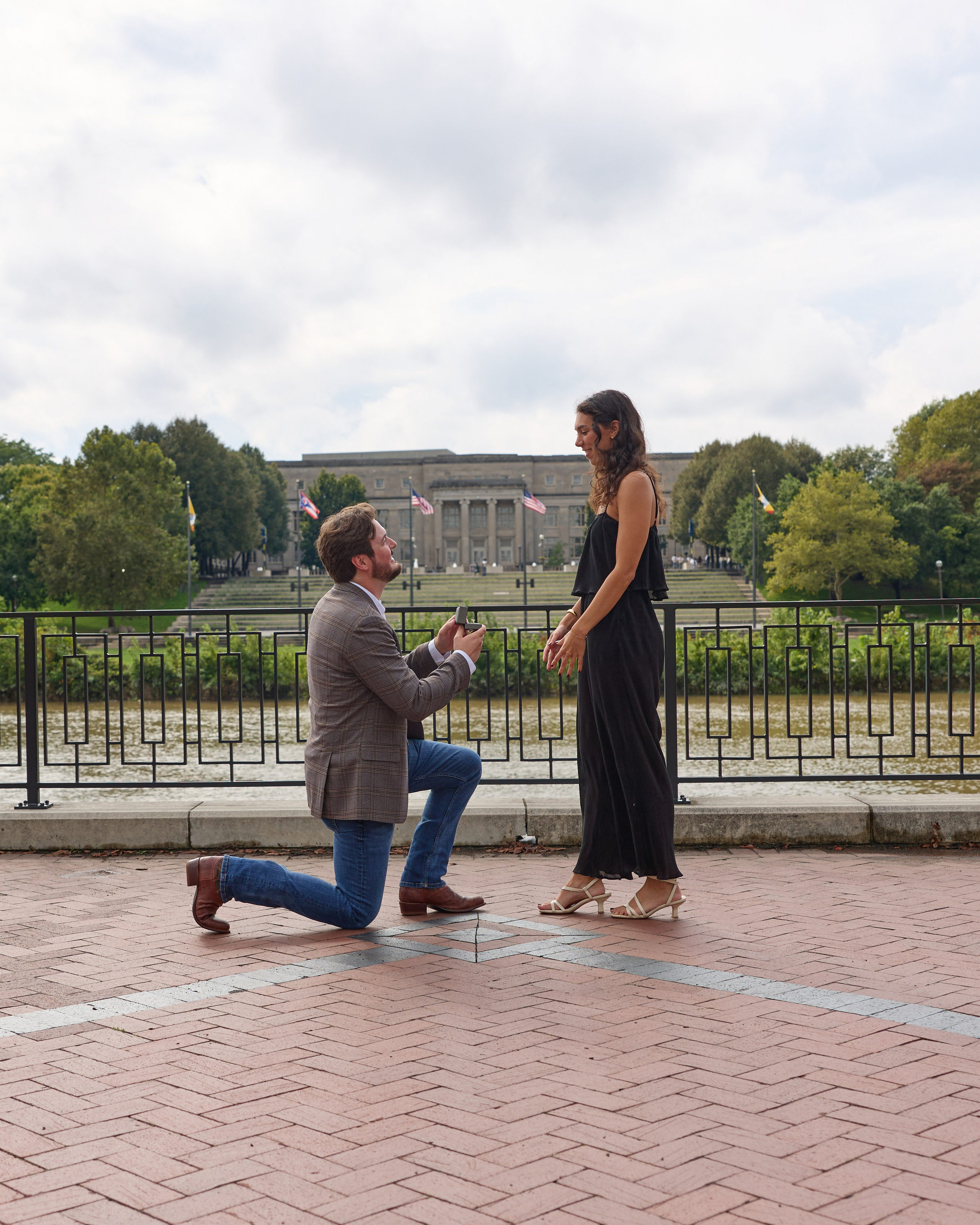 Wide view of a terrace proposal with the Columbus skyline in the distance