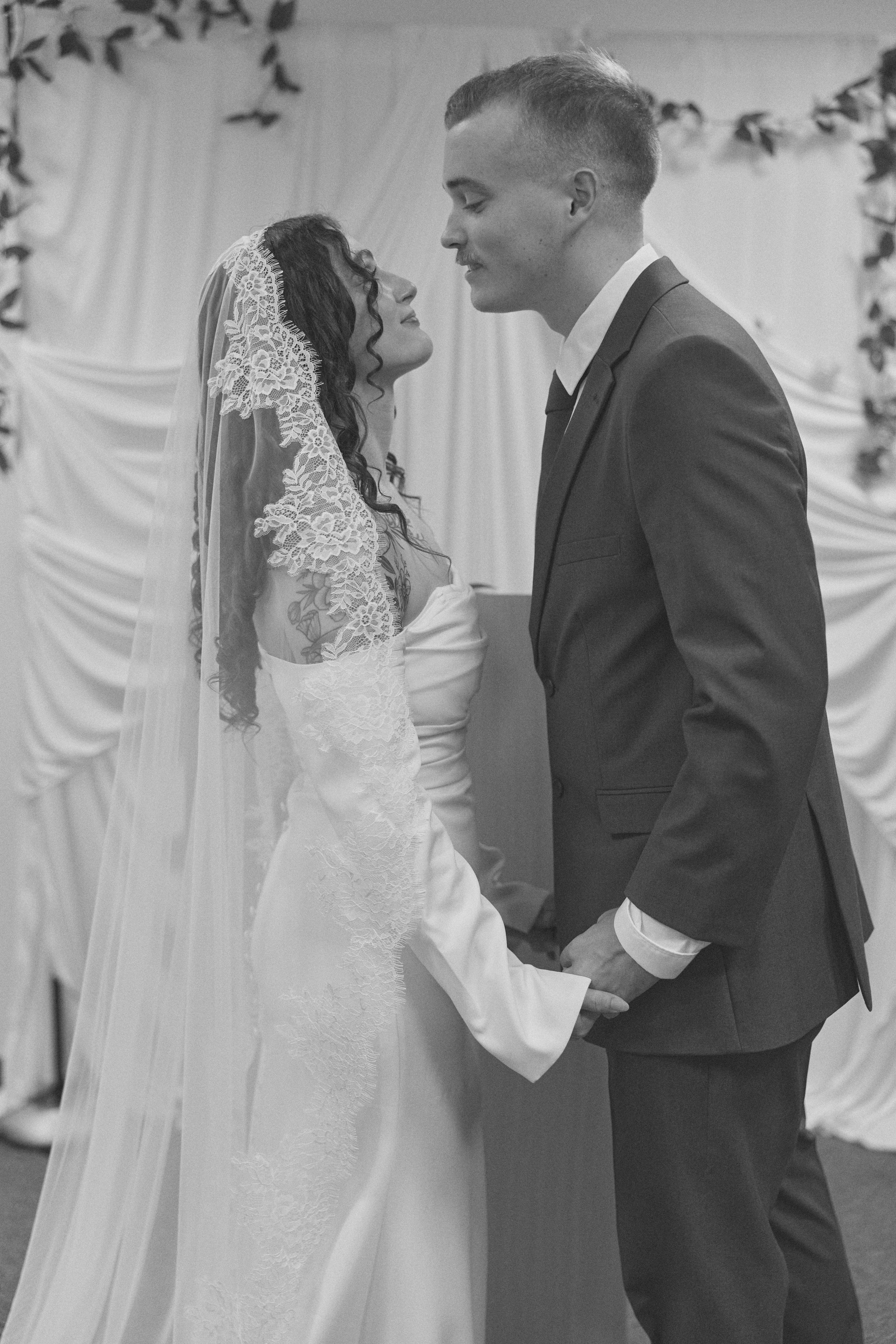 Candid wedding moment between bride and groom in Columbus Ohio