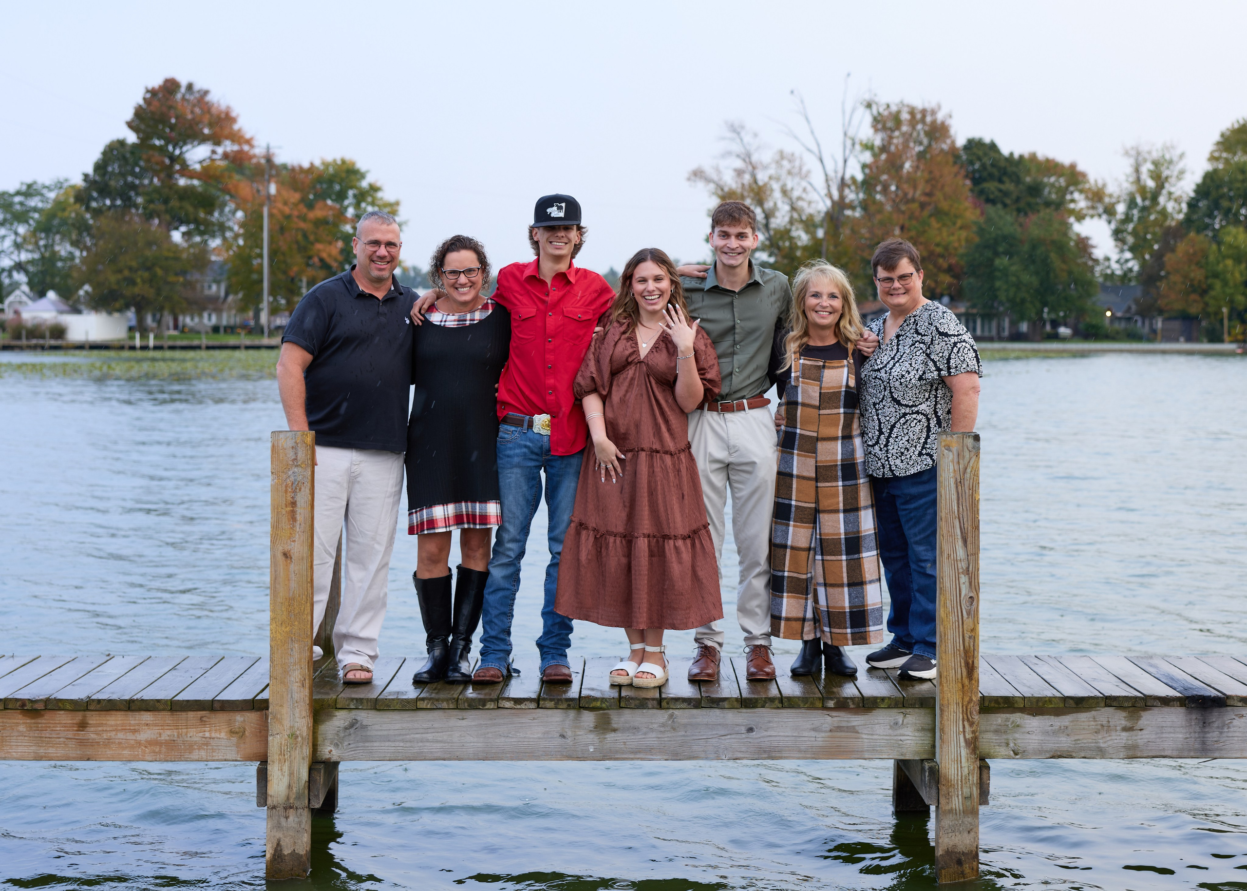 Group photo of the couple with family and friends on the dock at Buckeye Lake, Ohio