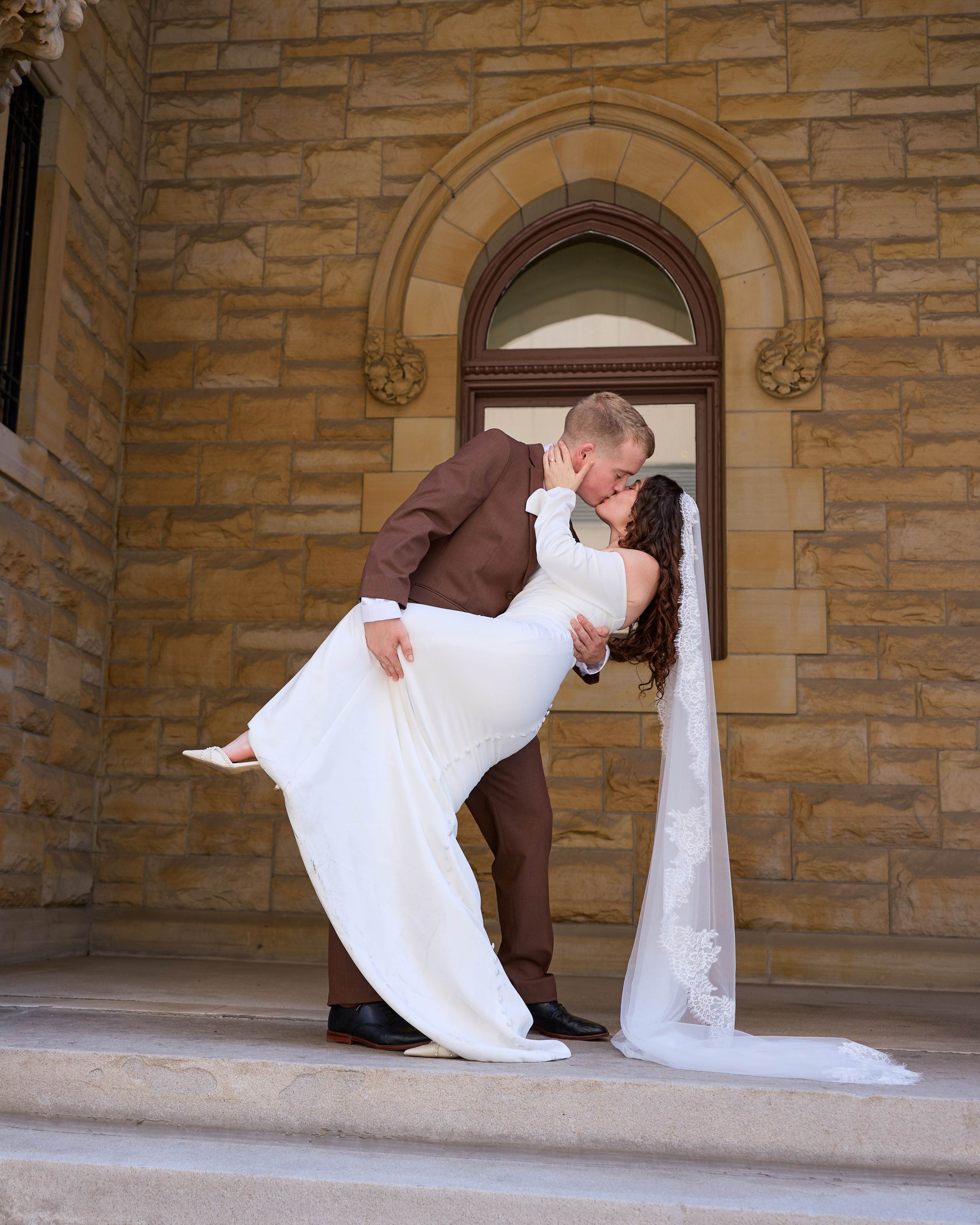 Wedding couple embracing after an intimate ceremony in Columbus Ohio