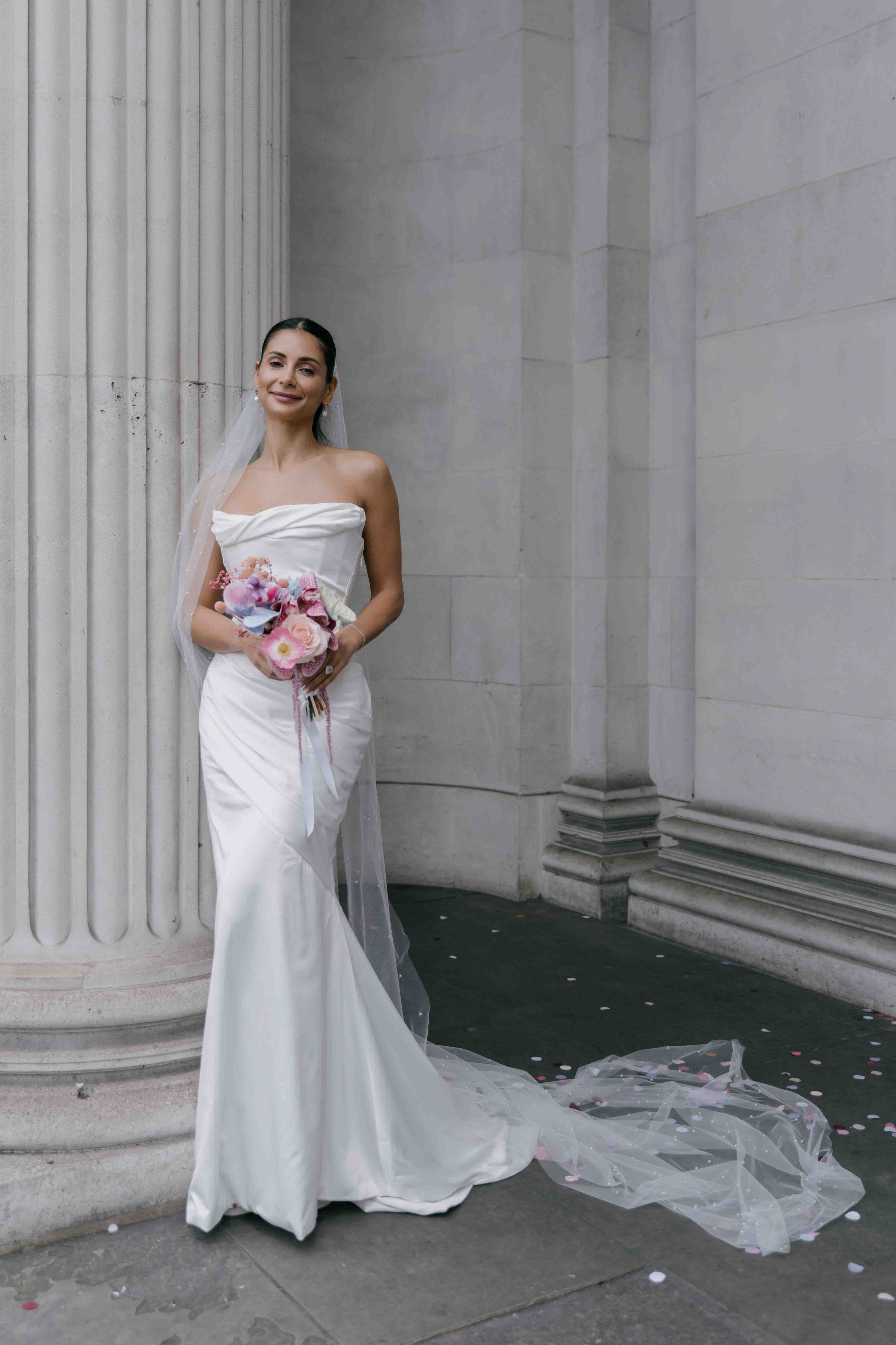 bride portrait London wedding Marylebone Town Hall natural light elegant minimal wedding photography UK