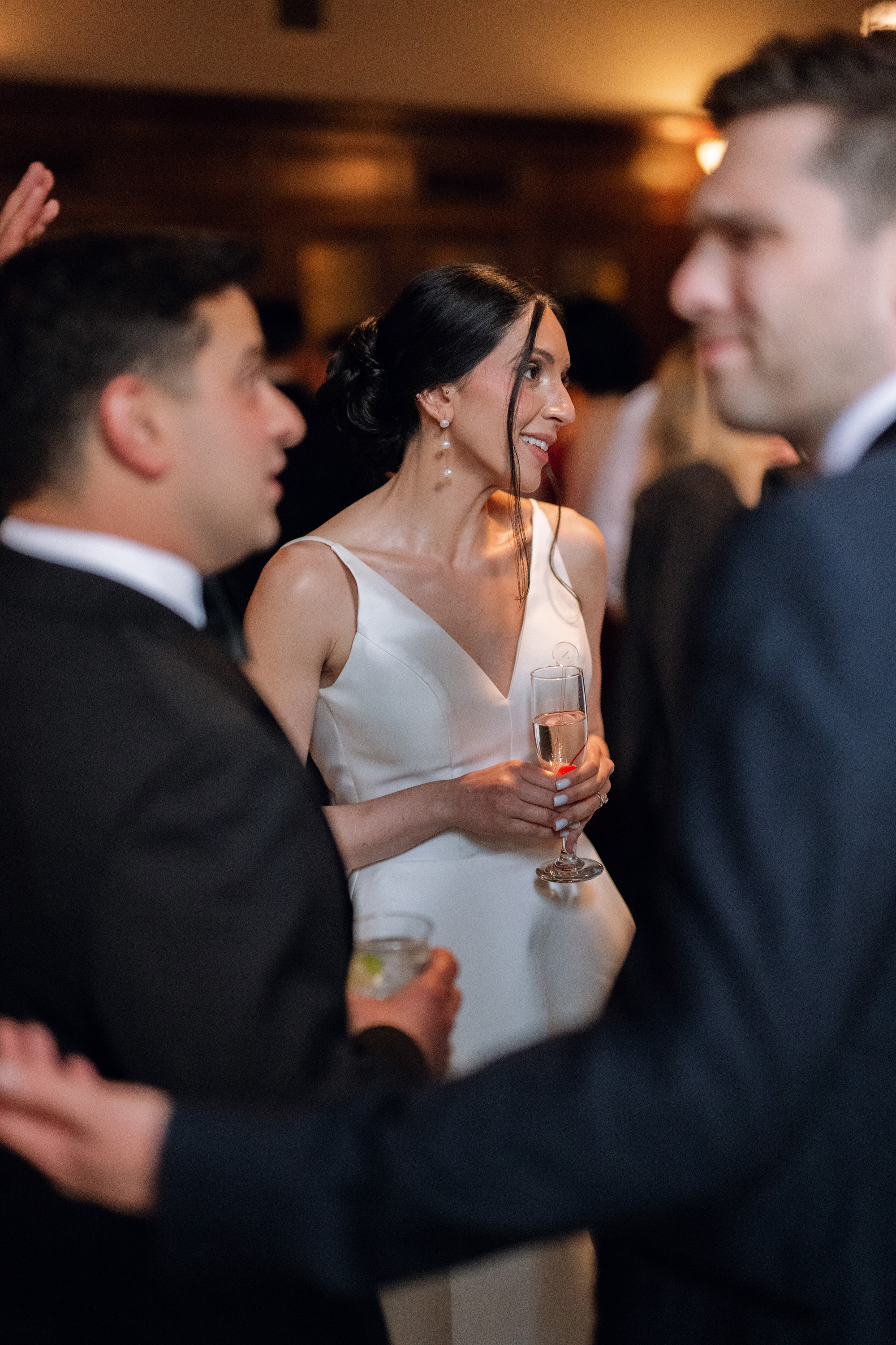 a bride and groom at a wedding reception