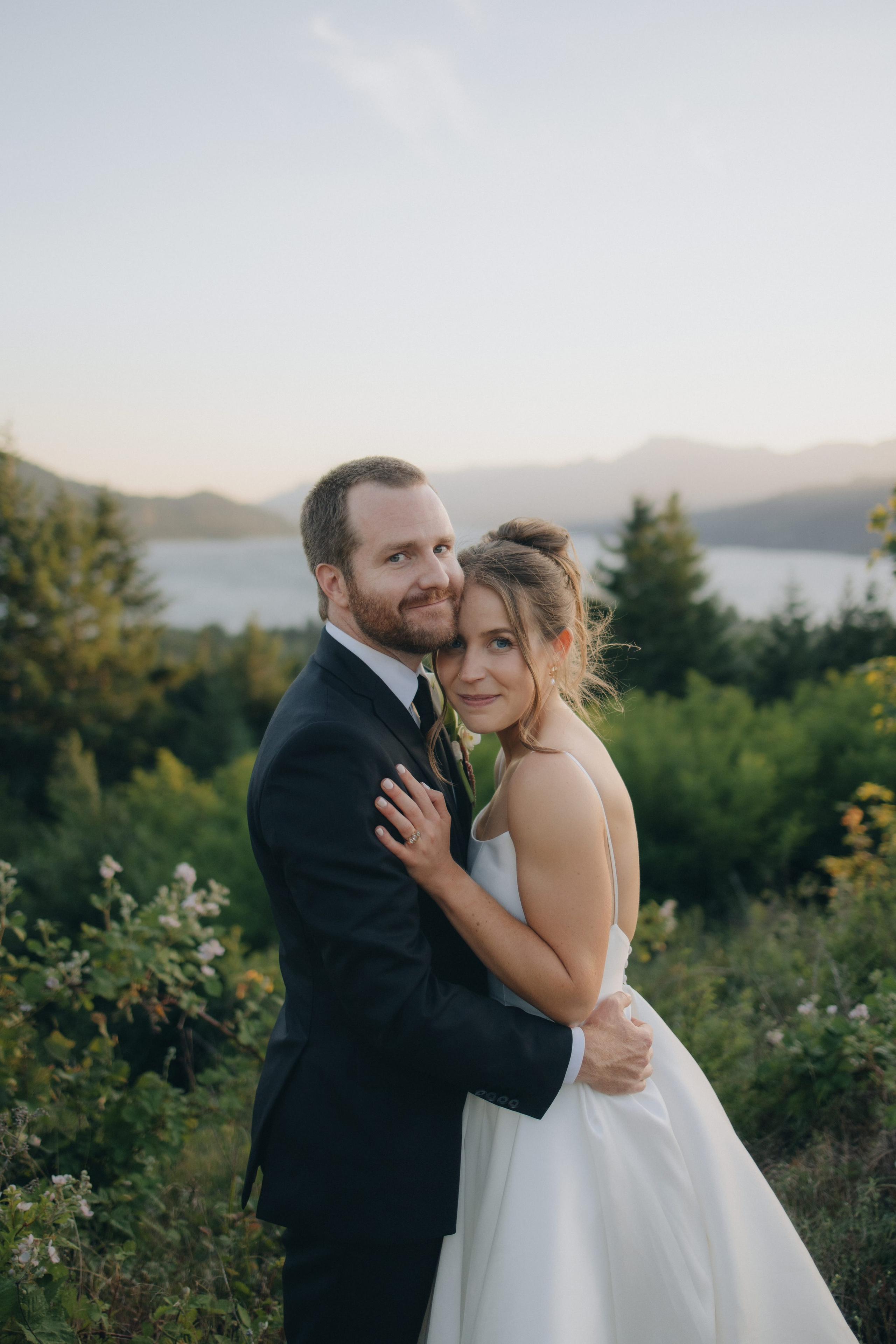 Bride and groom portrait at Wind Mountain Ranch wedding in Washington
