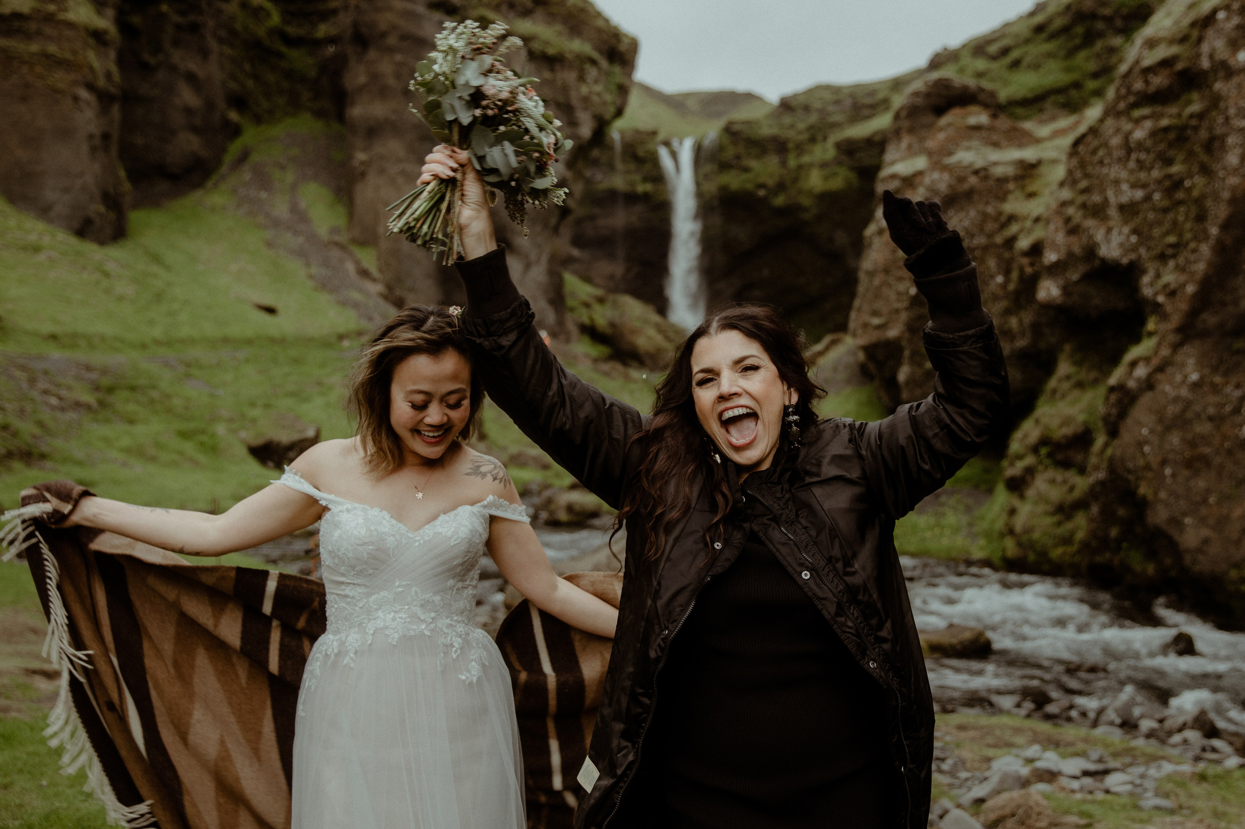 Elopement at Kvernufoss Waterfall. Iceland elopement photographer & videographer