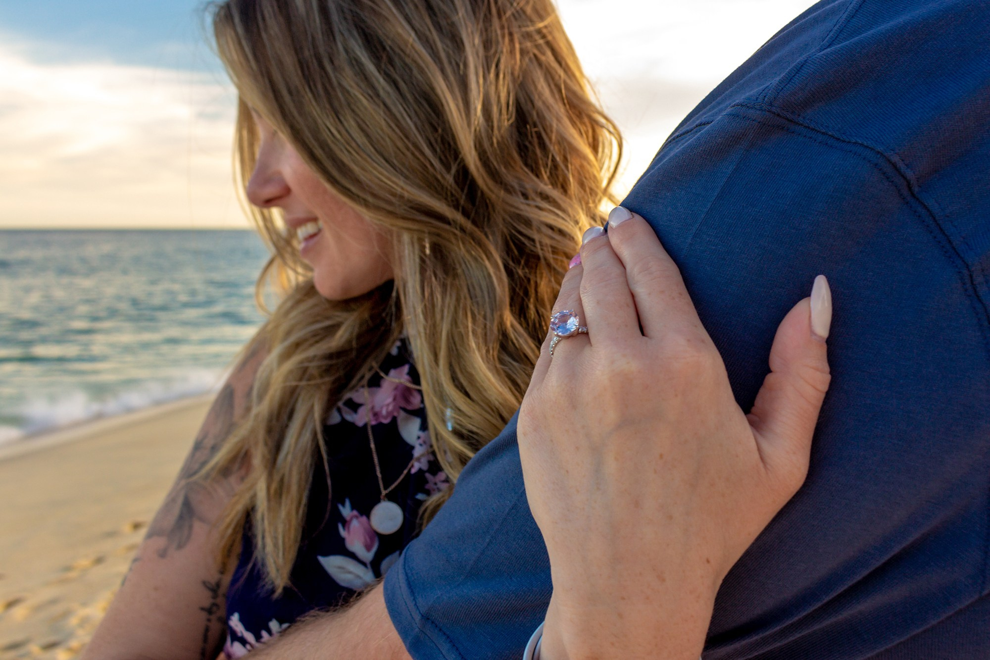 Close up of engagement ring during proposal in Los Cabos Mexico