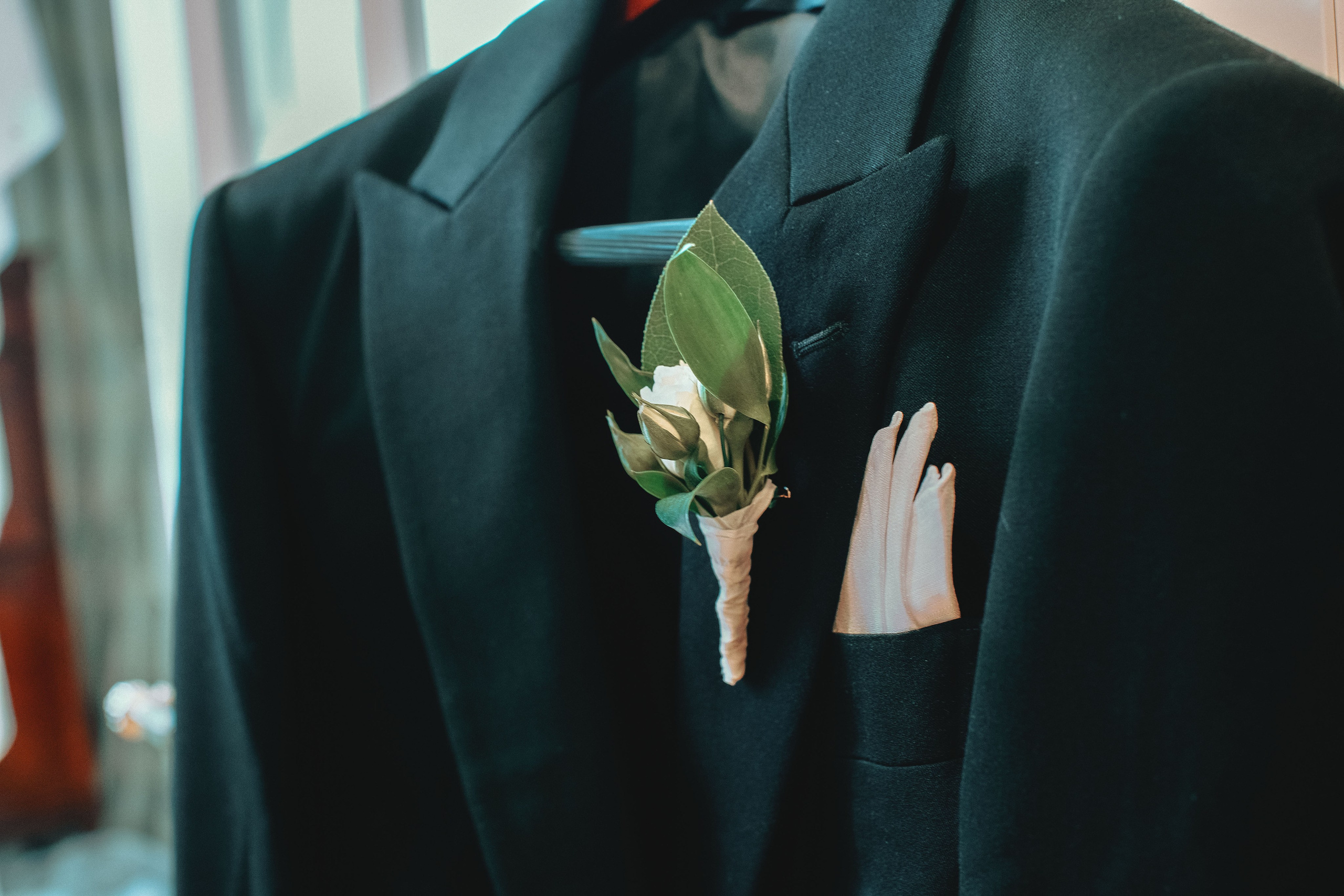 The groom's jacket awaits.