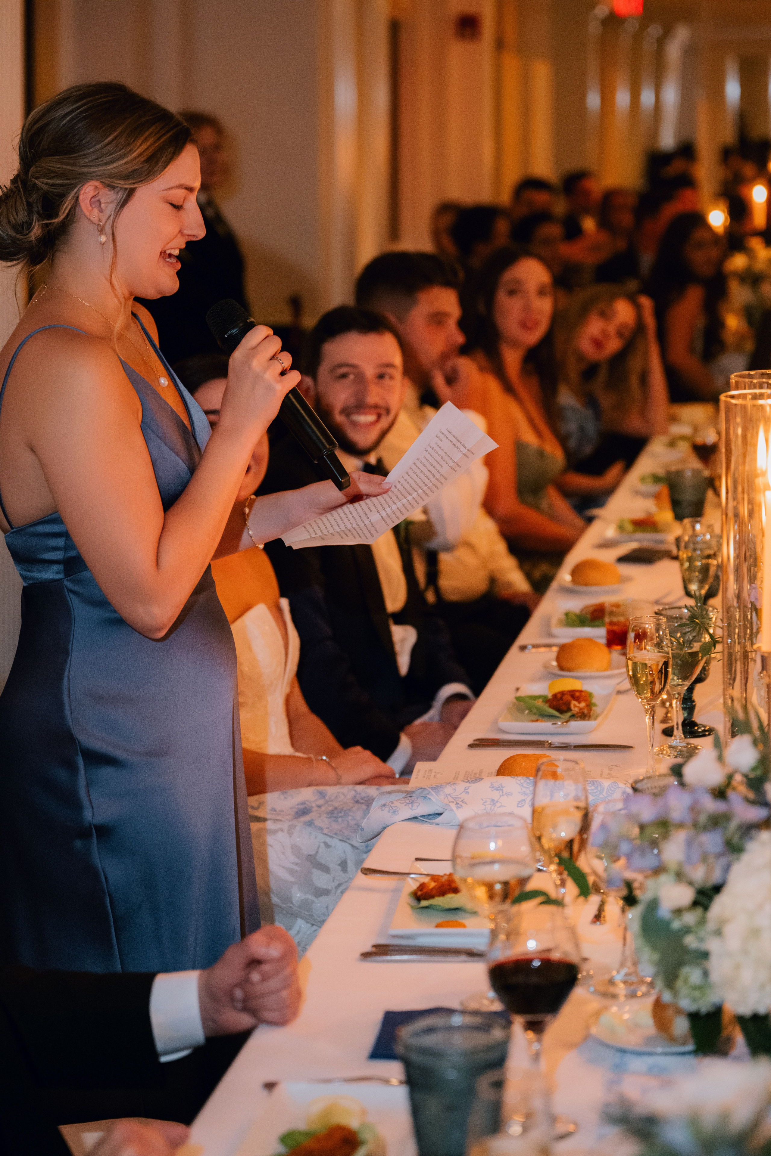 a woman in a blue dress