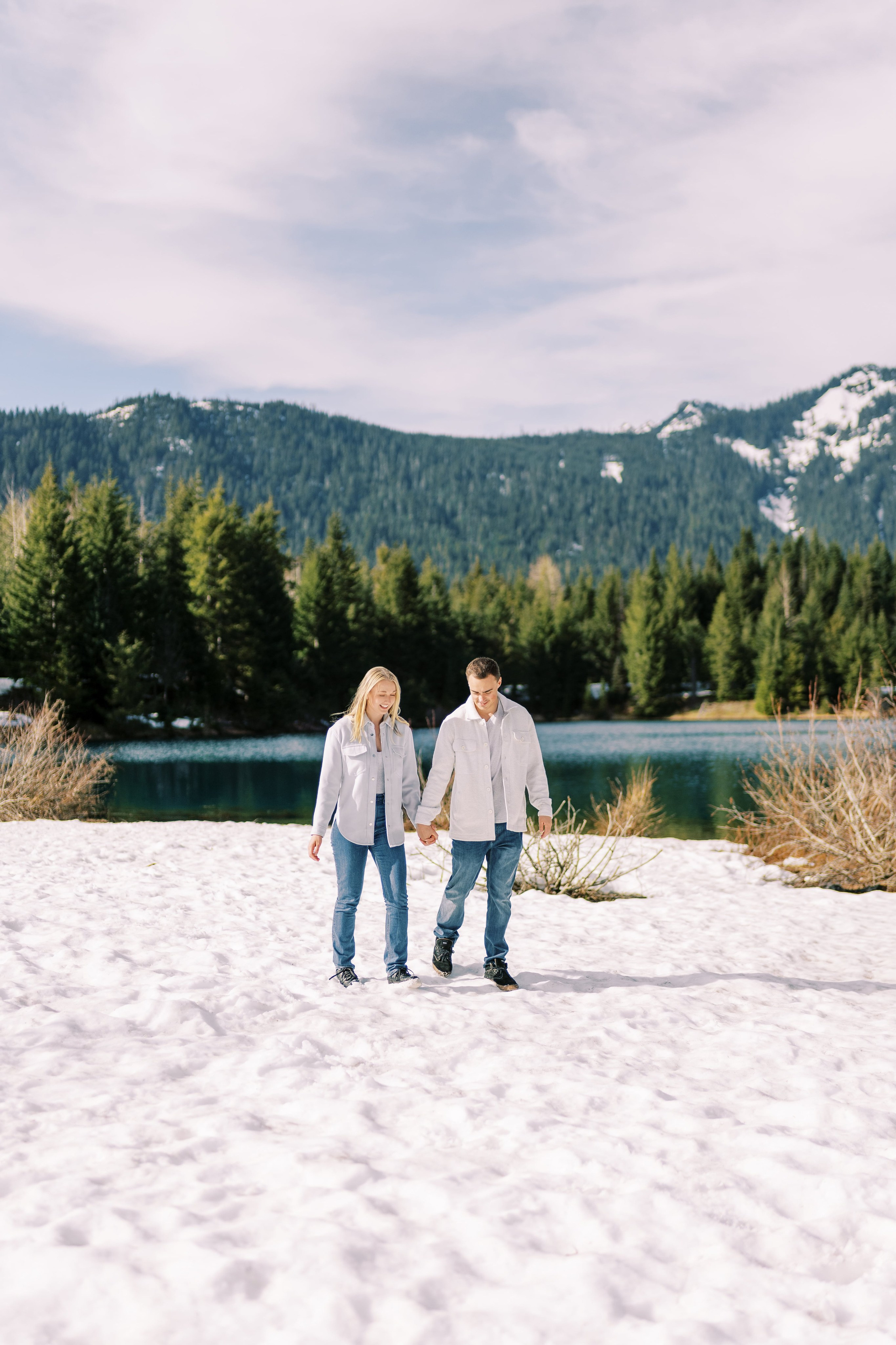 Engagement photo shoot Caitlyn & Riley / April 2024. Gold Creek Pond, WA. EVAN ARISTOV WEDDING PHOTOGRAPHY — Seattle Wedding Photographer