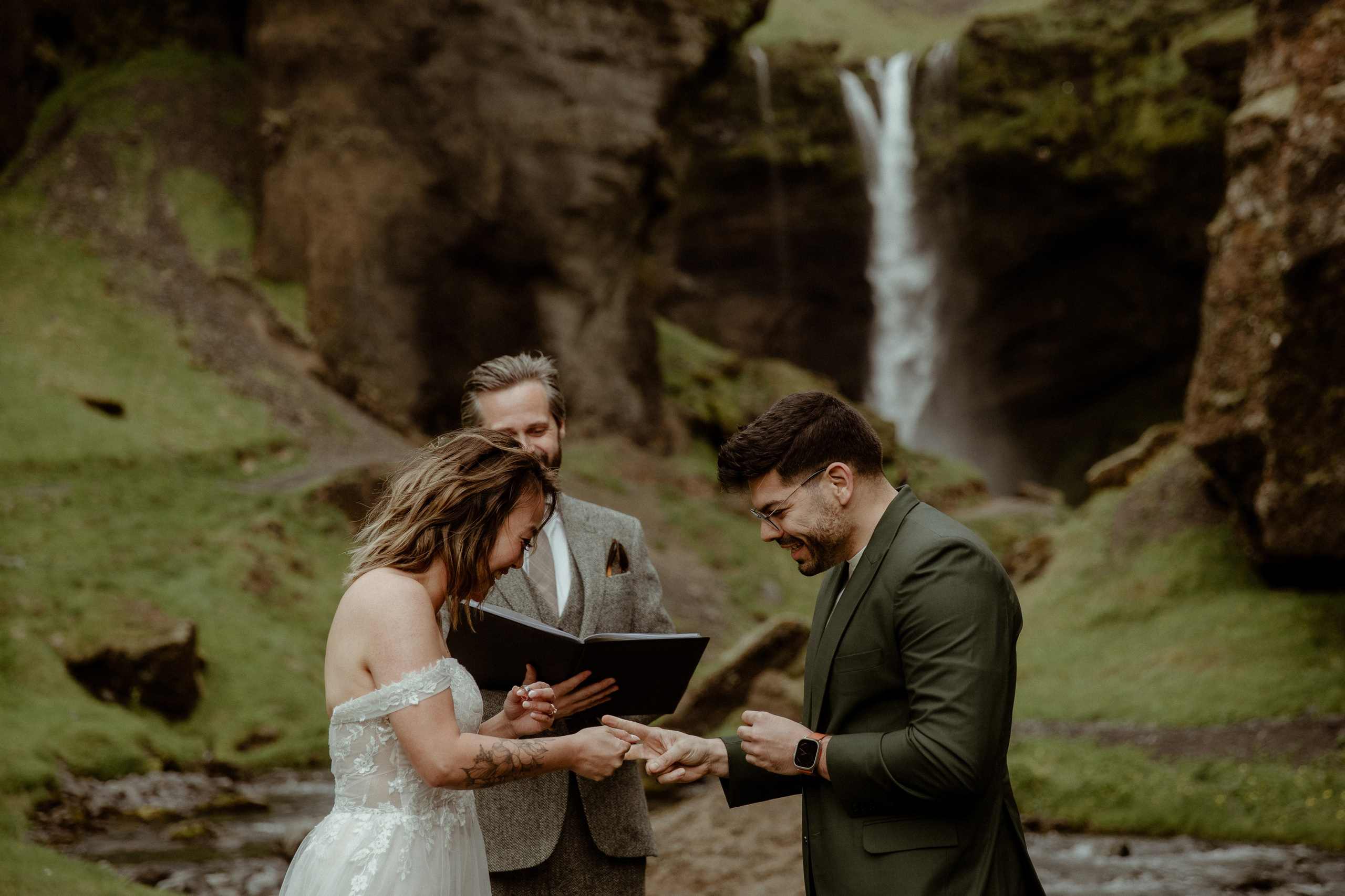Elopement at Kvernufoss Waterfall. Iceland elopement photographer & videographer