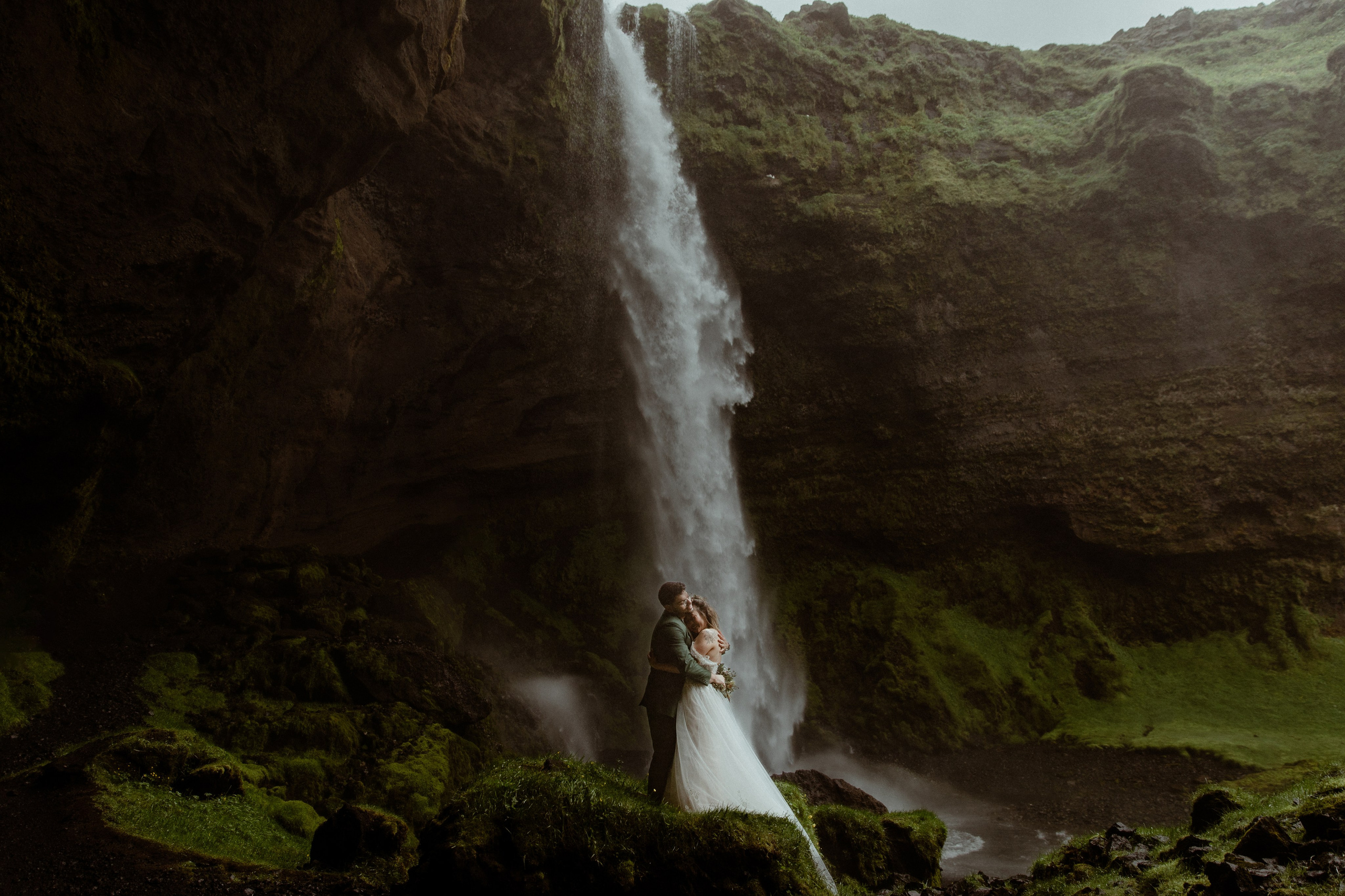 Elopement at Kvernufoss Waterfall. Iceland elopement photographer & videographer
