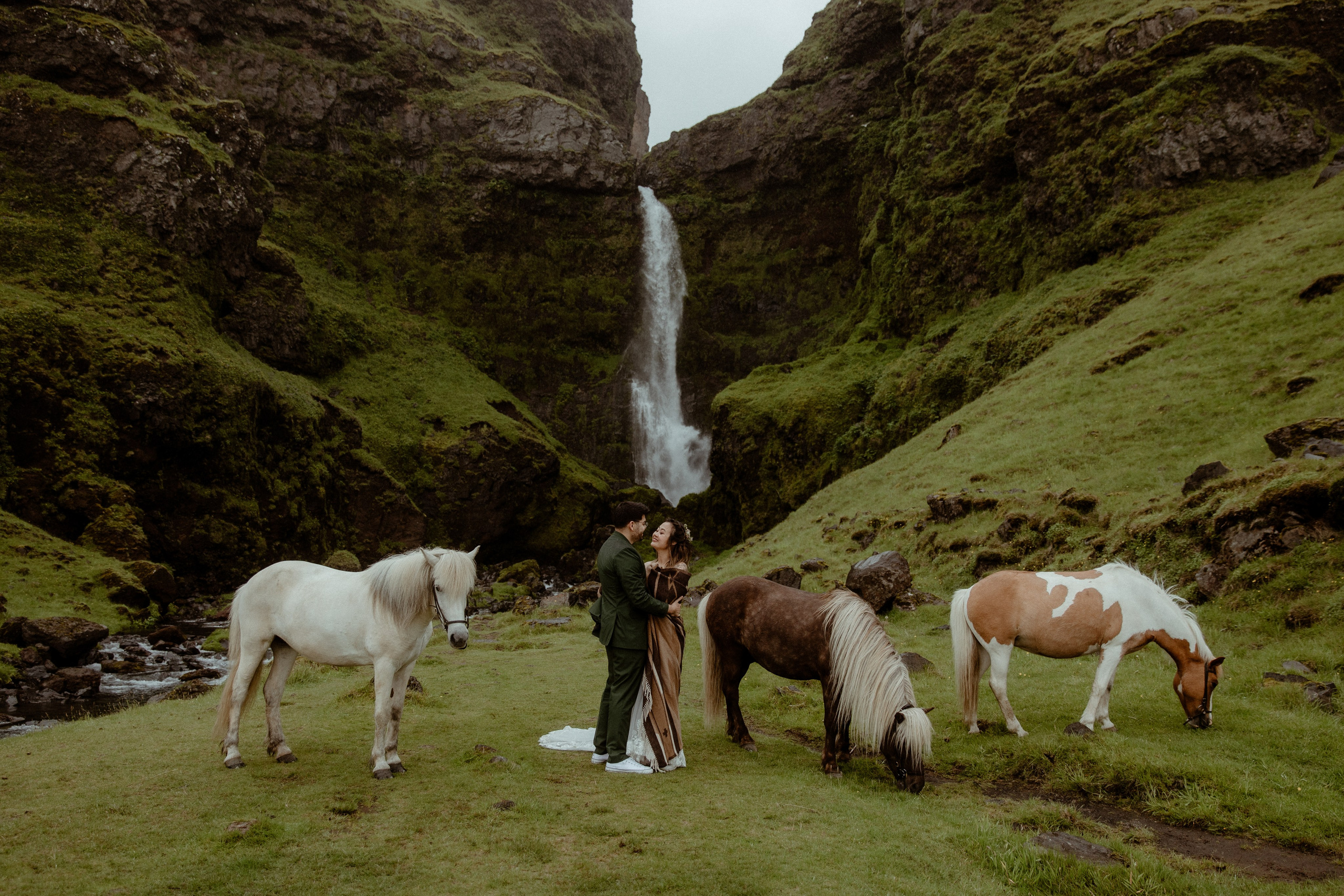Elopement at Kvernufoss Waterfall. Iceland elopement photographer & videographer