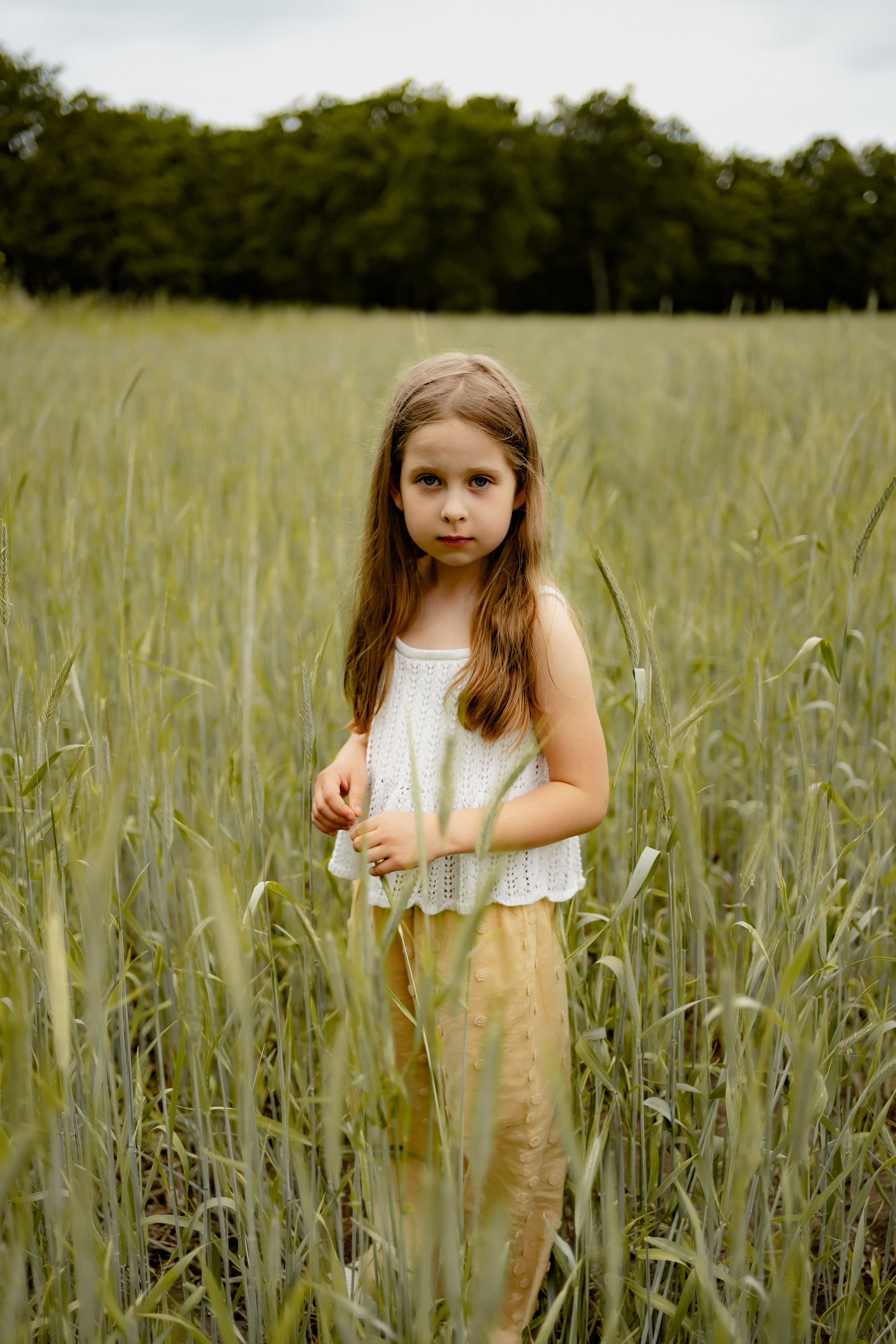 Natürliches Kinderportrait eines Mädchens im hohen Gras.