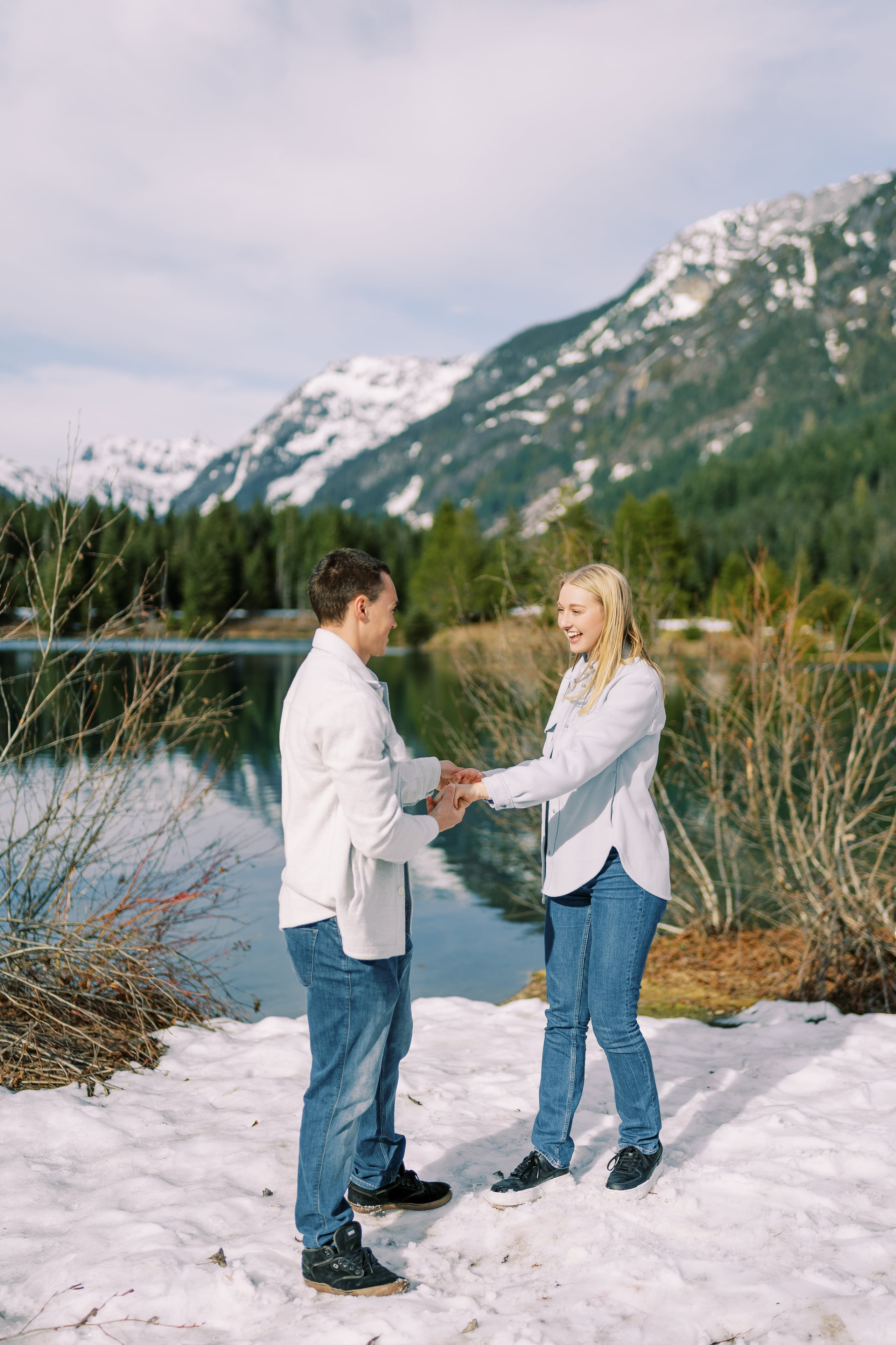 Engagement photo shoot Caitlyn & Riley / April 2024. Gold Creek Pond, WA. EVAN ARISTOV WEDDING PHOTOGRAPHY — Seattle Wedding Photographer
