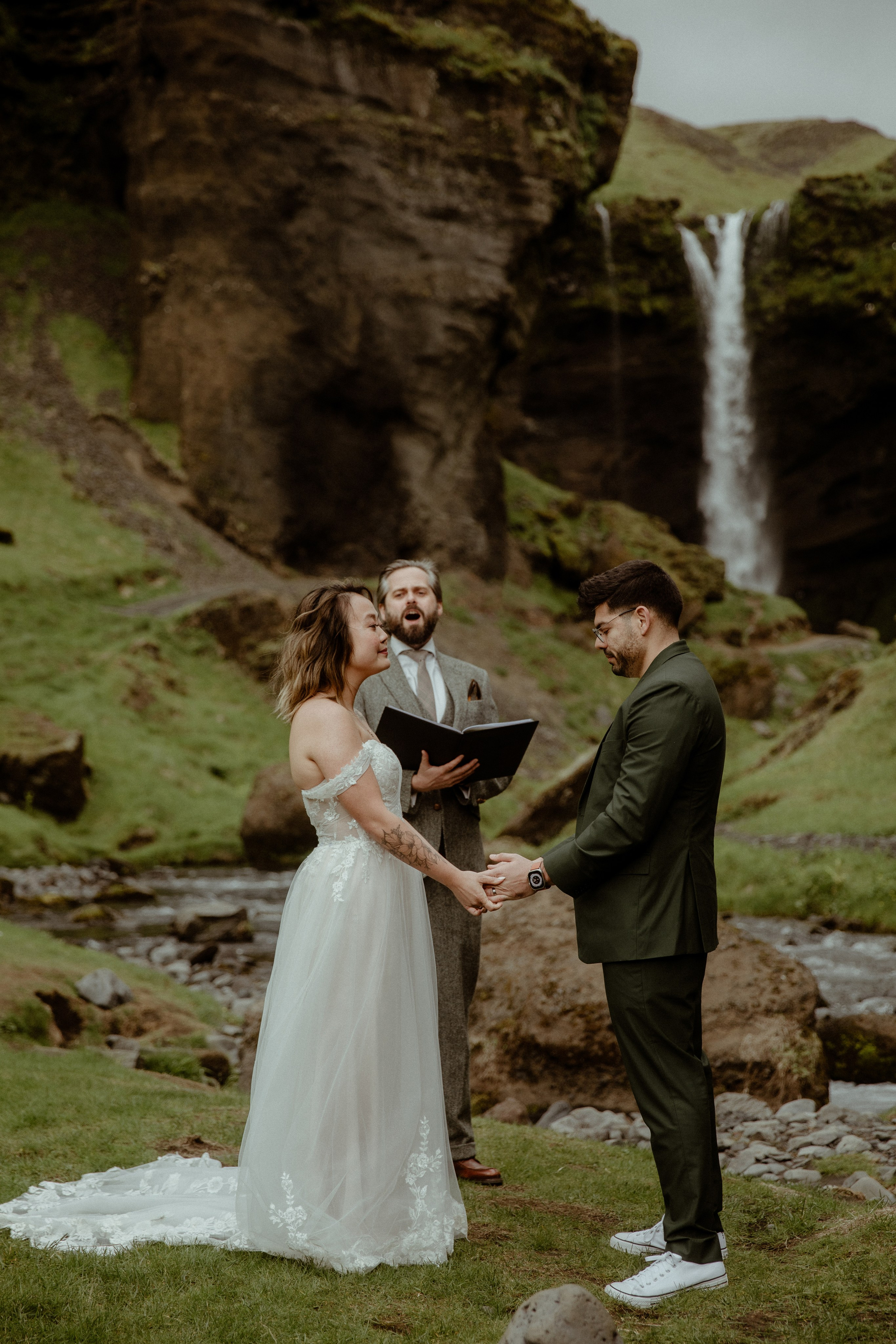 Elopement at Kvernufoss Waterfall. Iceland elopement photographer & videographer