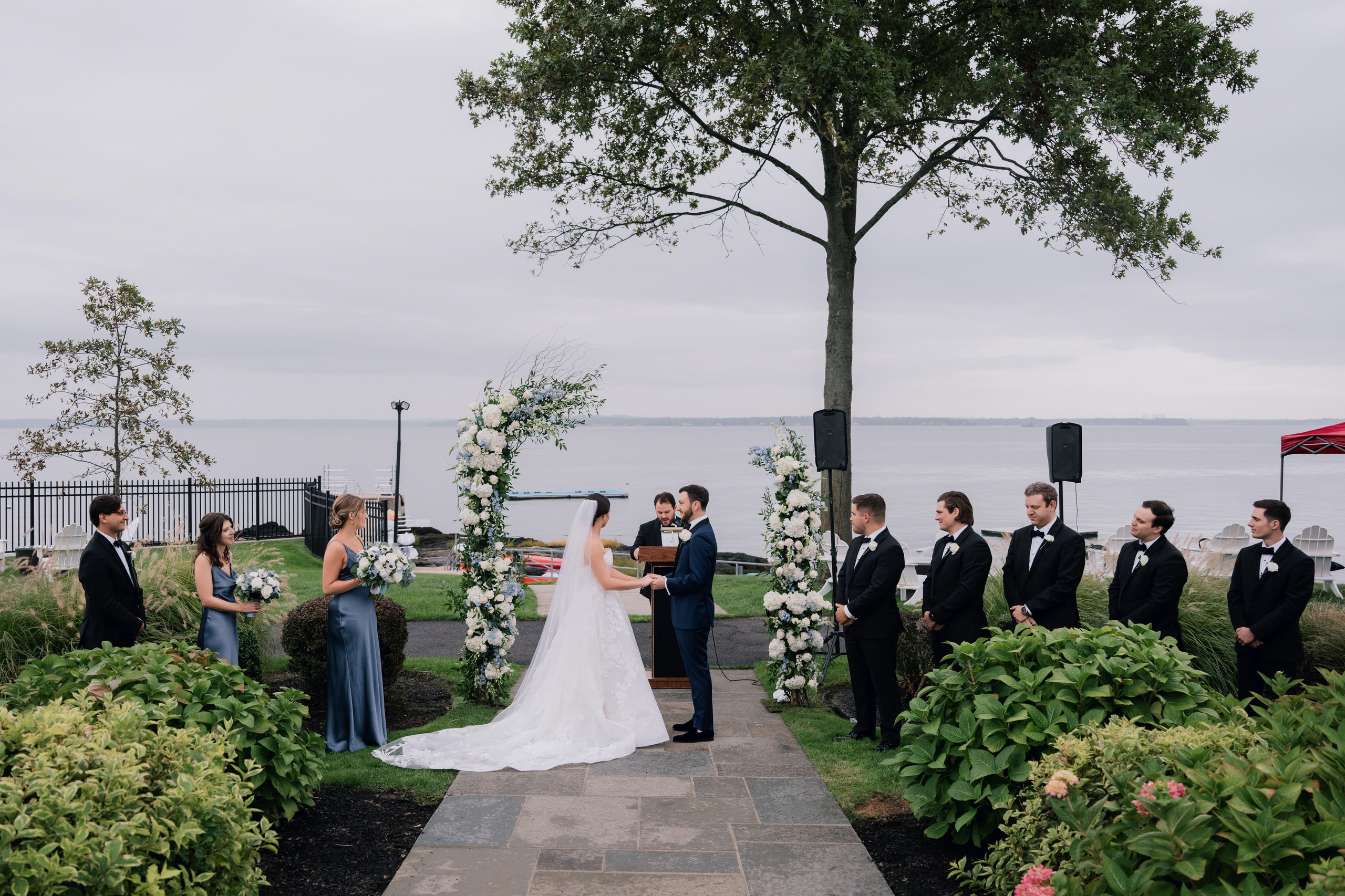 a wedding ceremony at the waterfront in traverse, maine