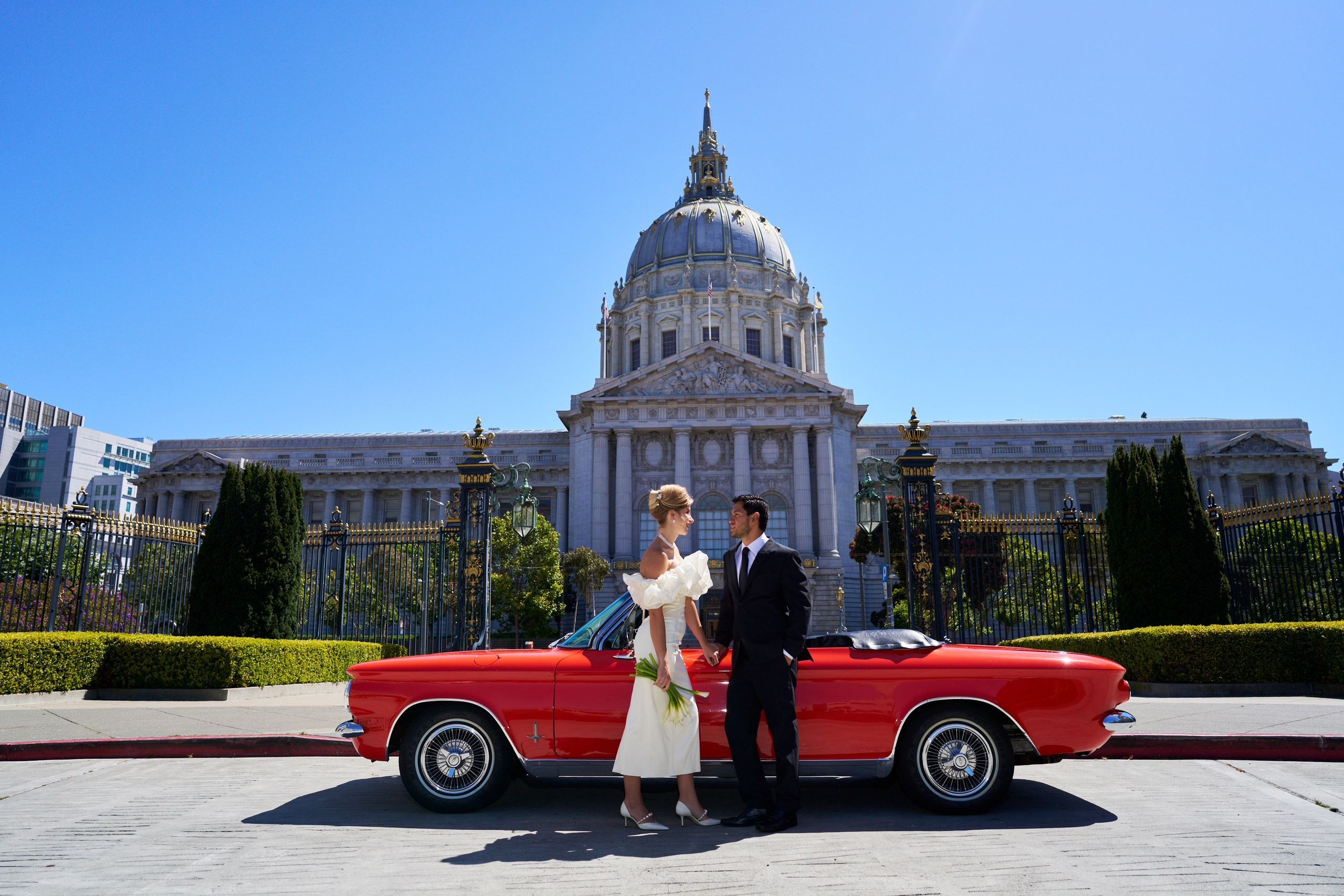 San Francisco City Hall Wedding — Fashion-Inspired Editorial Photography with Retro Car. Bay Area Life | Event, Wedding & Commercial Photography Agency