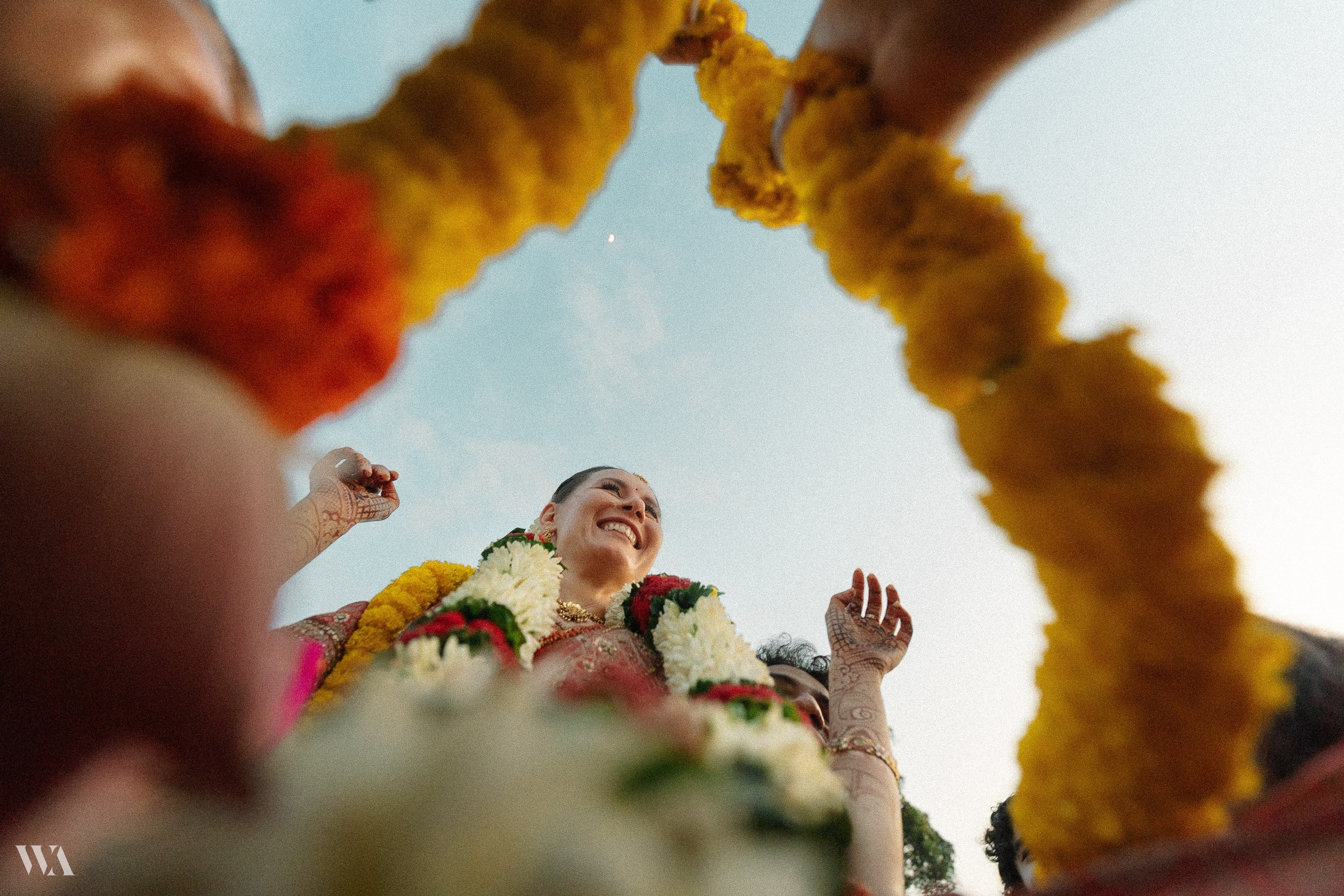Close-up of traditional wedding flower garland in Indian ceremony