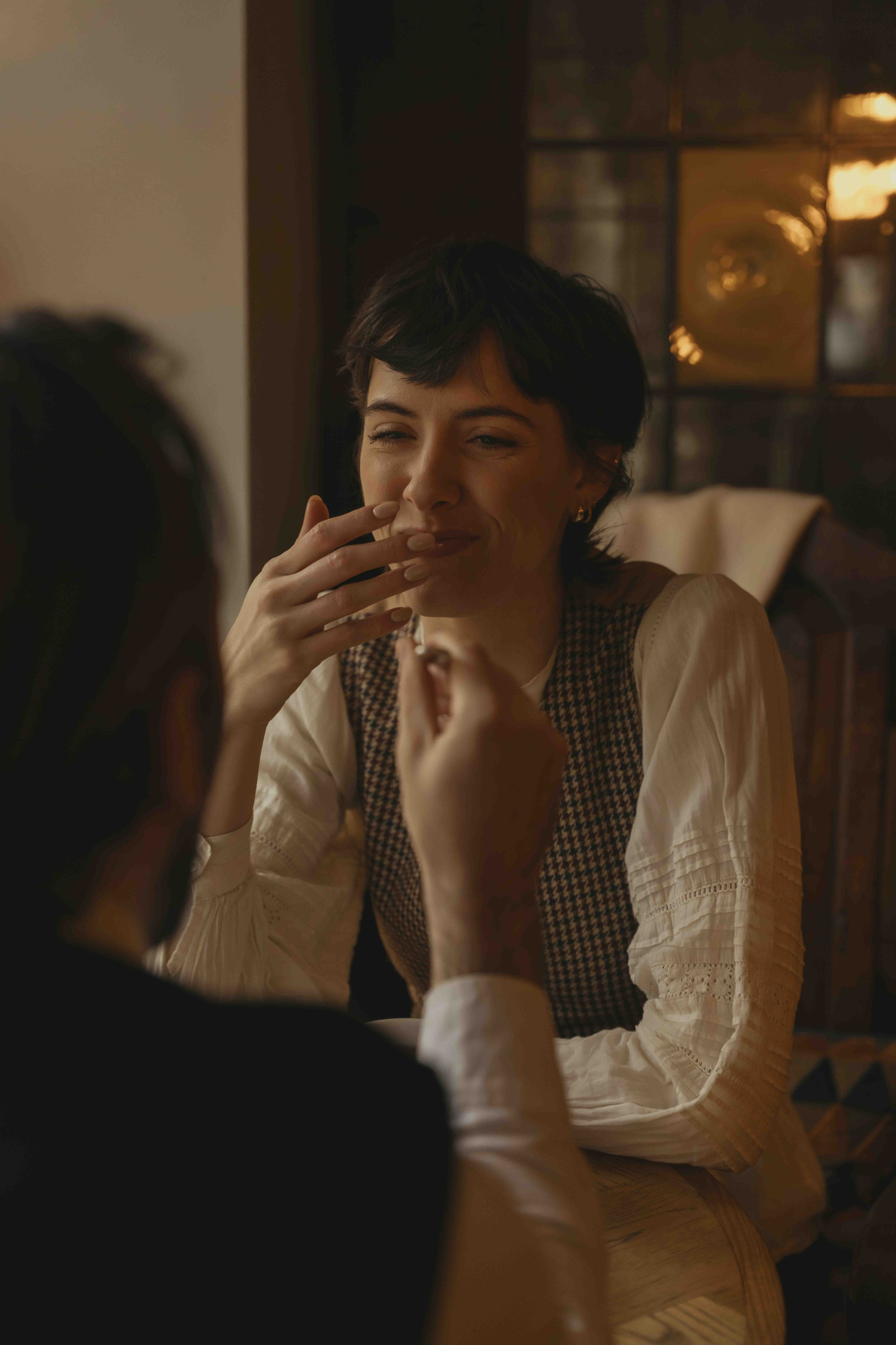 warm intimate tea moment in countryside pub Cotswolds romantic photoshoot