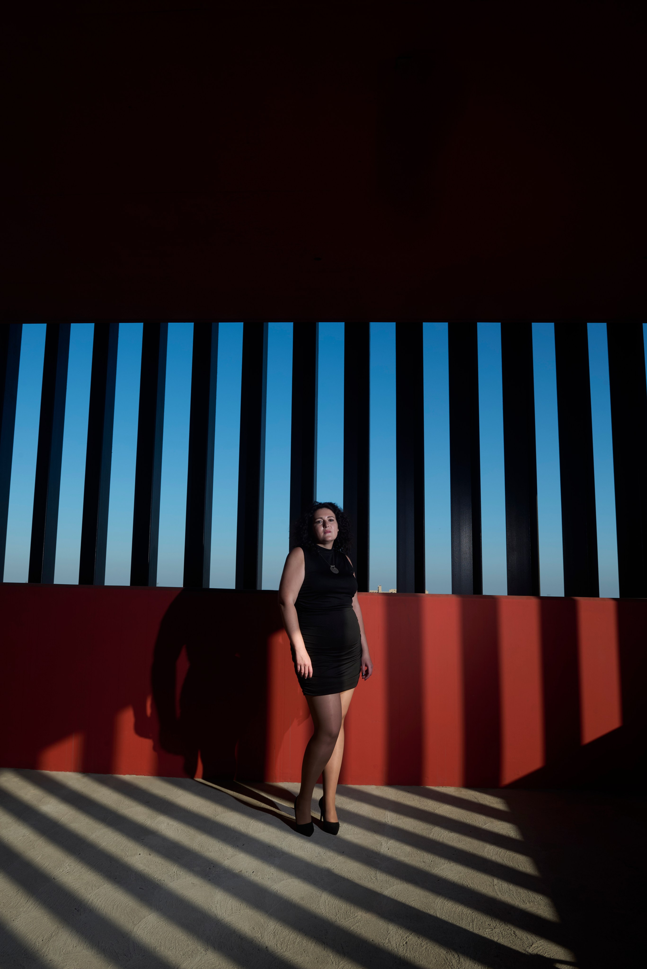 Editorial fashion portrait with dramatic light and shadows in Los Angeles