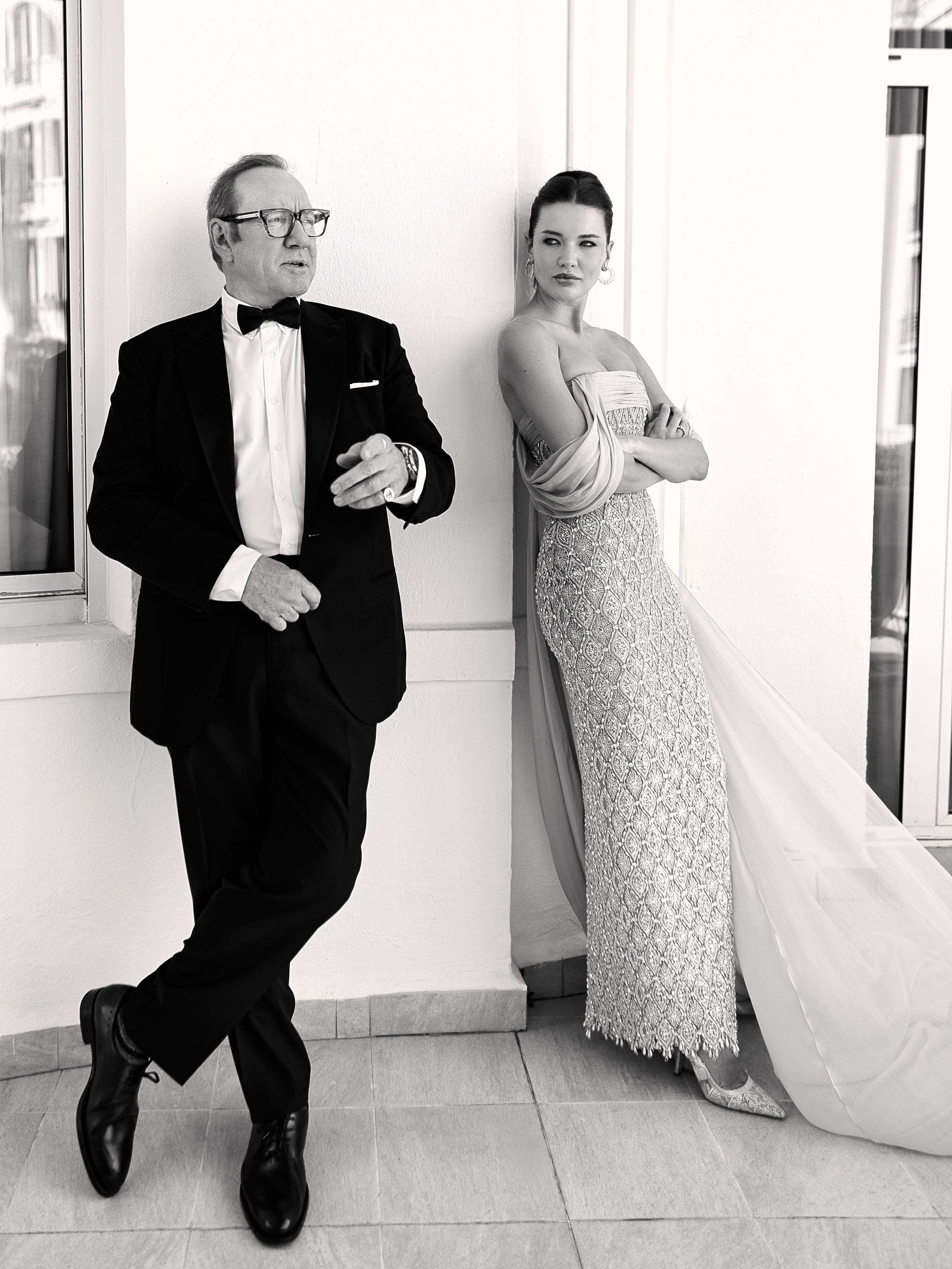 Kevin Spacey black and white editorial portrait Cannes 2026 cinematic