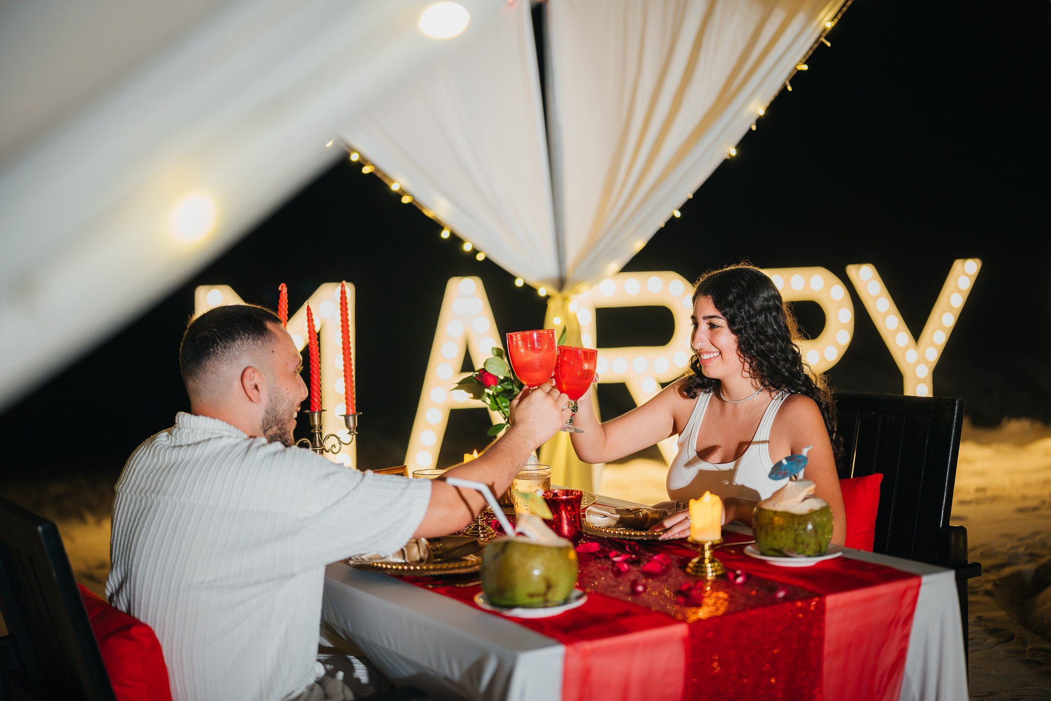 LED letters. Romantic proposal on Koh Samui, Thailand