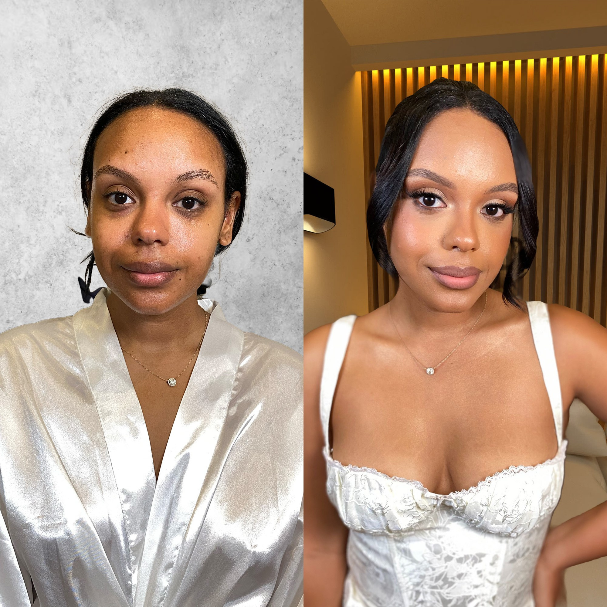 Flawless foundation makeup in Rome. Before and after bridal makeup in Rome. Natural look to elegant bridal makeup.