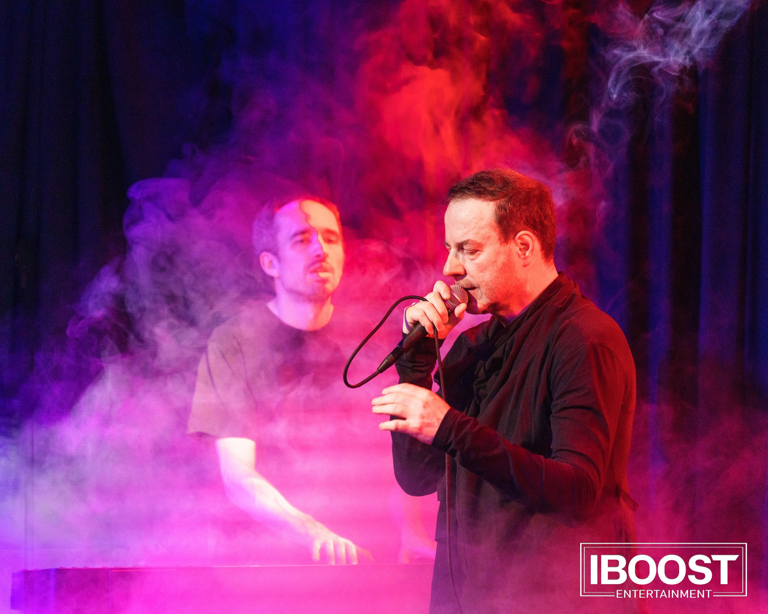 Vocalist Krasovitsky singing on stage during the Animal JazZ concert in Sofia.