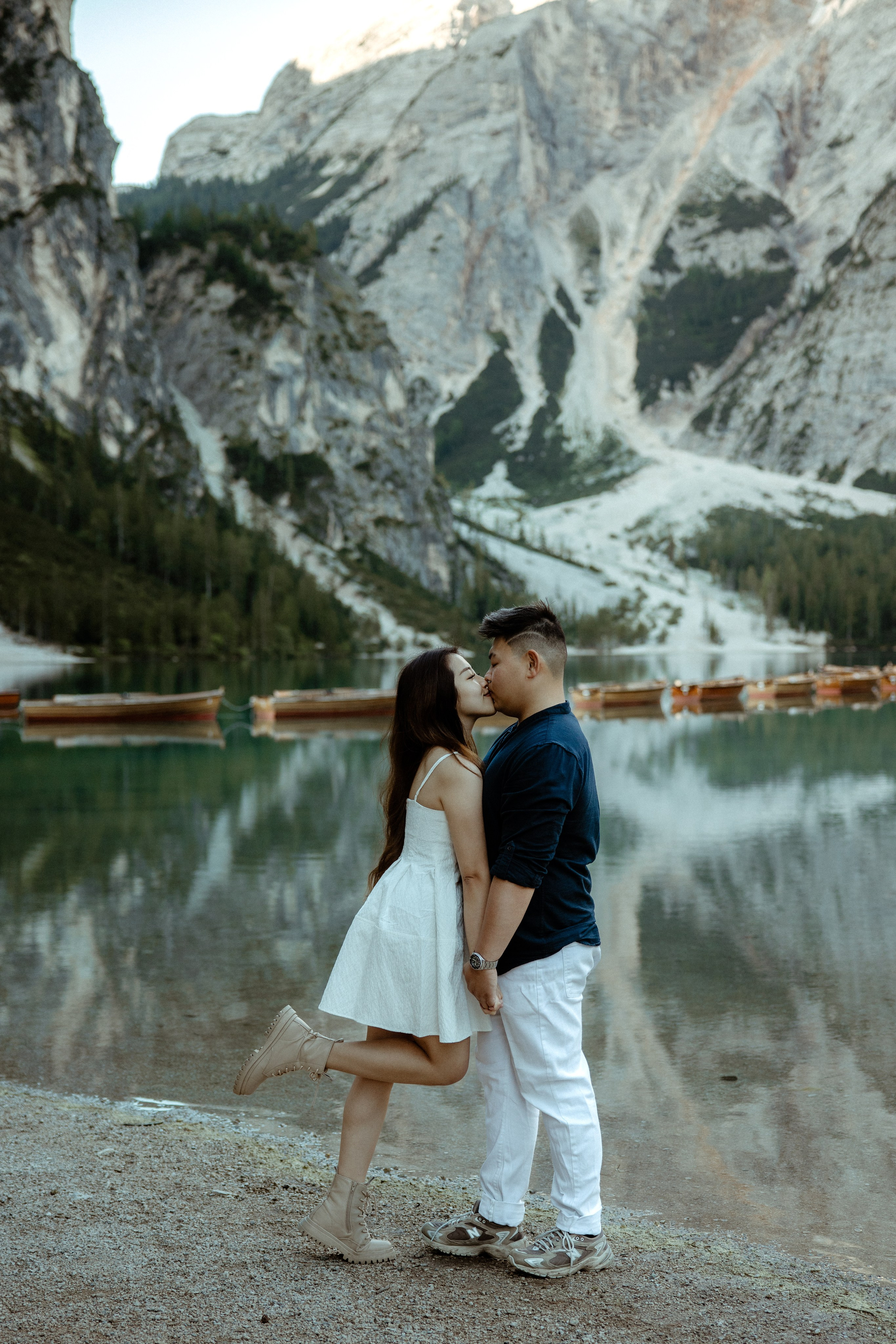 Sunrise proposal at Lago di Braies | Dreamy engagement in the Dolomites. Iceland elopement photographer & videographer